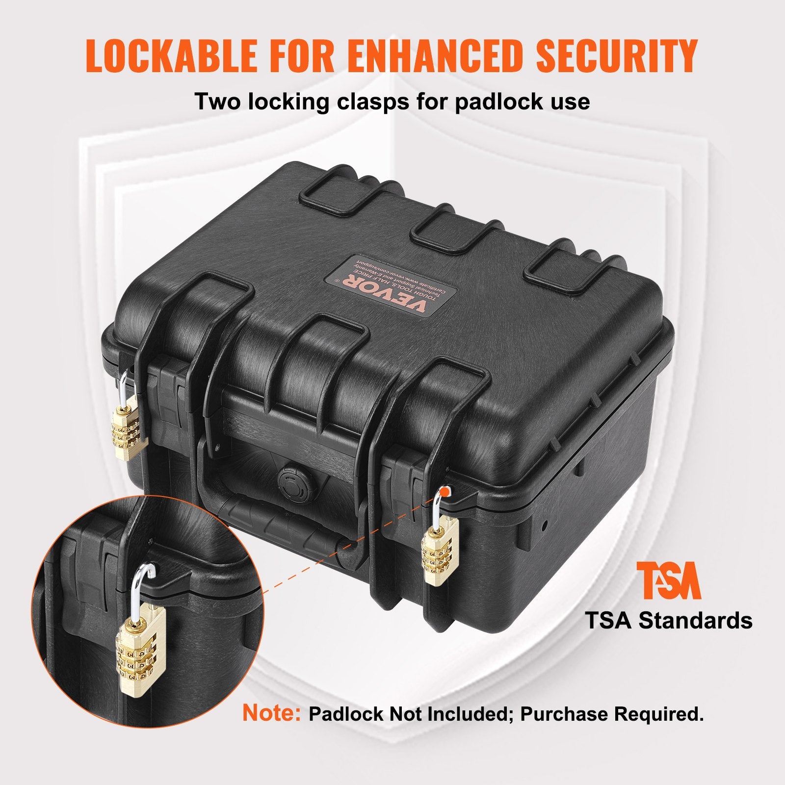 VEVOR Hard Pistol Cases with Pre-cut PU Foam, Waterproof & Dustproof Hard Gun Case for 2 Pistol, 14.1×11.5×7.6 in Lockable Pistol Case, Black