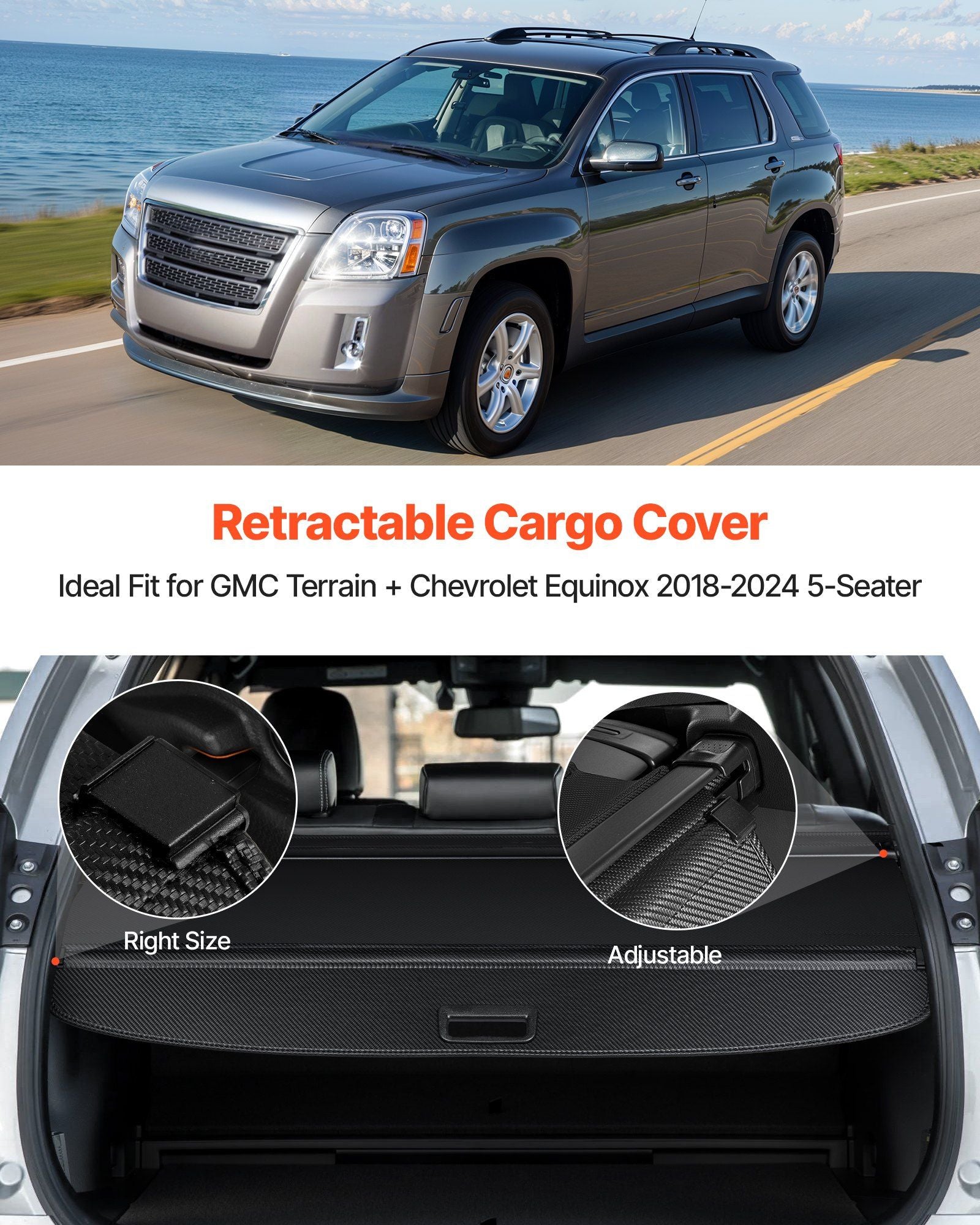 Retractable Cargo Cover, Carbon Fiber Texture Trunk Cover, Anti-Peeping Luggage Privacy Shield, Seamless Fixation Shade, Extended Version for GMC Terrain & Chevrolet Equinox 2018-2024 5-Seater