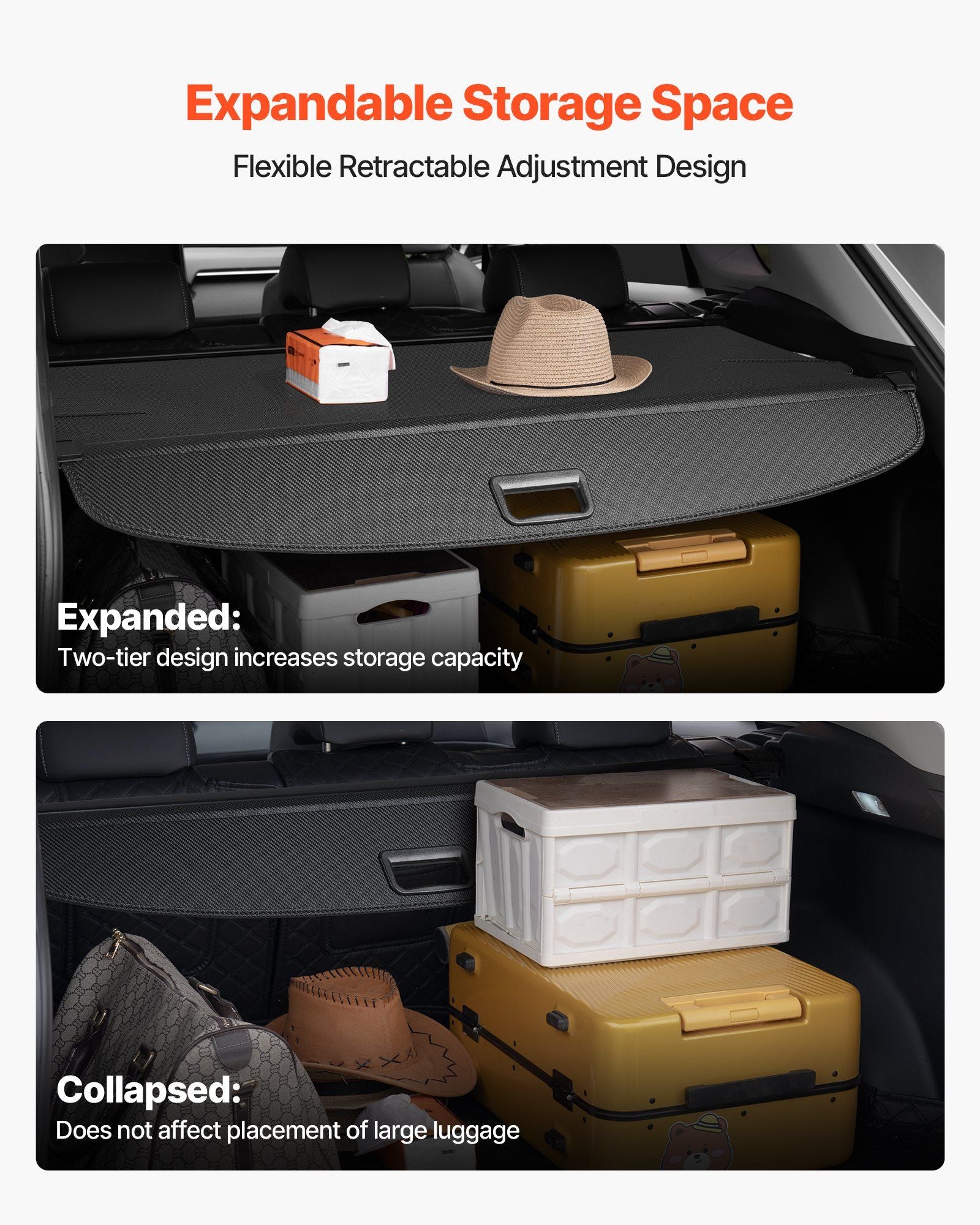 Retractable Cargo Cover, Carbon Fiber Texture Trunk Cover, Anti-Peeping Luggage Privacy Shield, Seamless Fixation Shade, Extended Version for GMC Terrain & Chevrolet Equinox 2018-2024 5-Seater