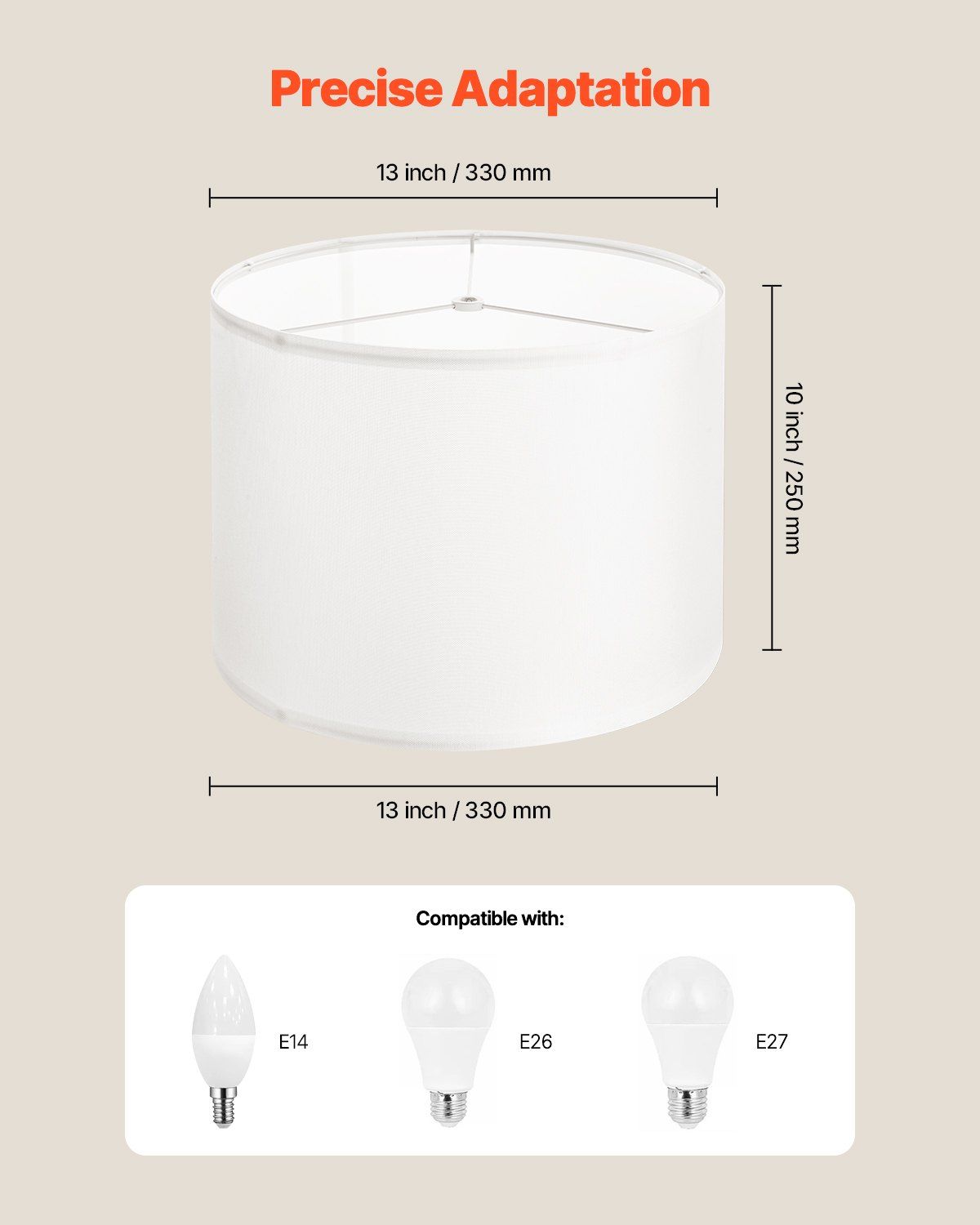 Drum Lamp Shade 2 Set, 33 cm Top x 33 cm Bottom x 25 cm High, Medium Drum Linen Lampshade, Replacement Lamp Shade for Table Lamps Floor Lamps Pendant Lights, Easy Assembly Required (Off-white)