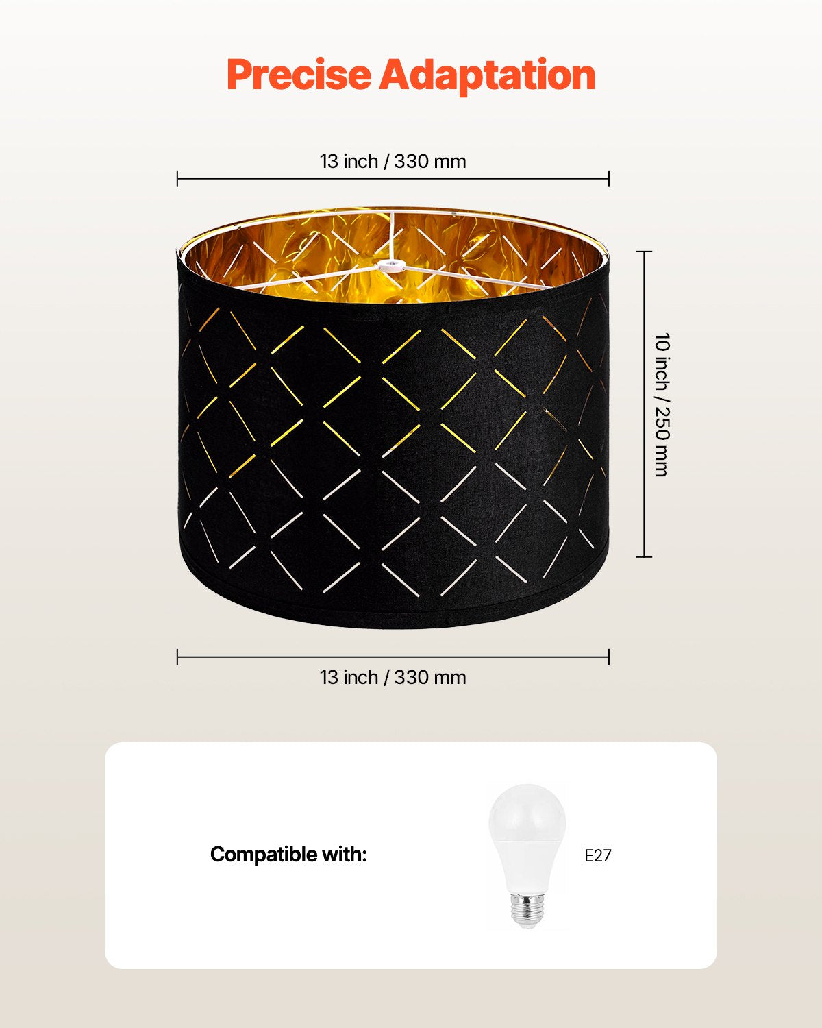 VEVOR Drum Lamp Shade 2 Set, 33 cm Top x 33 cm Bottom x 25 cm High, Medium Drum Lampshade with Harp, Replacement Lamp Shade for Table Lamps Floor Lamps Pendant Lights, Black Diamond Hollow Design