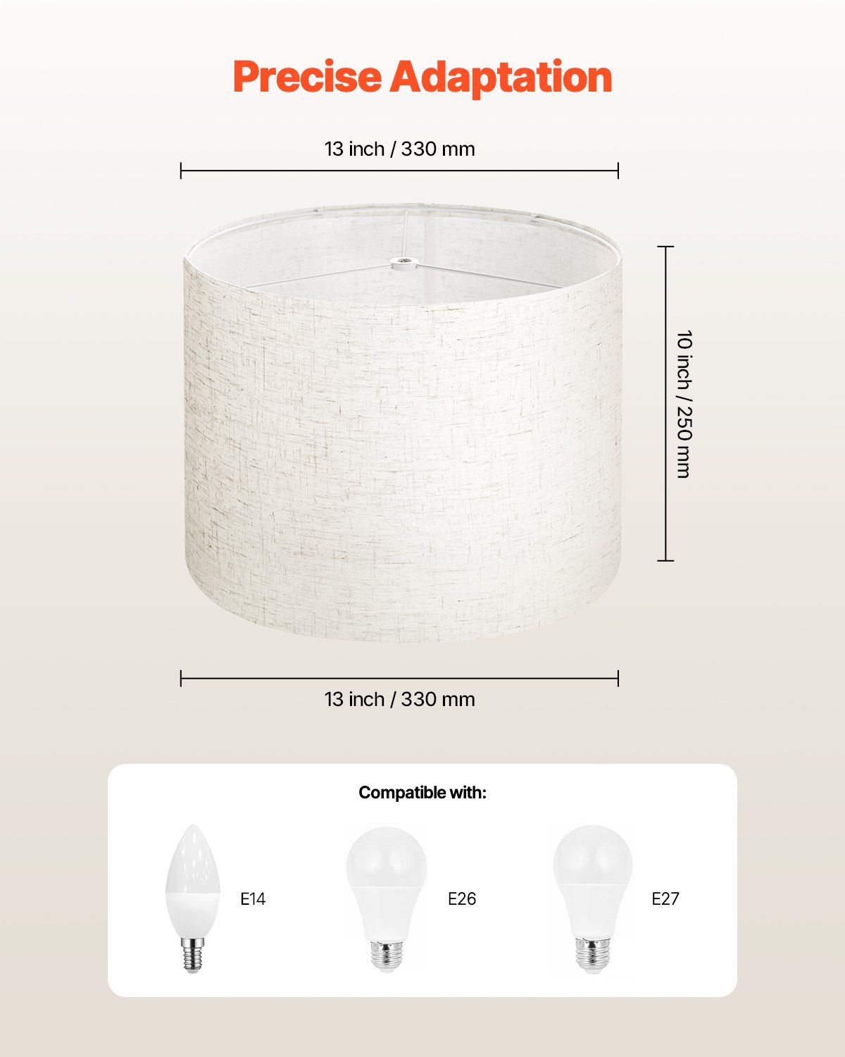 Drum Lamp Shade, 33 cm Top x 33 cm Bottom x 25 cm High, Medium Drum Linen Lampshade, Replacement Lamp Shade for Table Lamps Floor Lamps Pendant Lights, Easy Assembly Required (Light Linen)