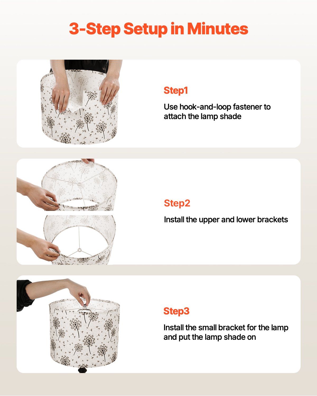 Drum Lamp Shade 2 Set, 33 cm Top x 33 cm Bottom x 25 cm High, Medium Drum Linen Lampshade, Replacement Lamp Shade for Table Lamps Floor Lamps, Easy Assembly Required (Light Dandelion Pattern)