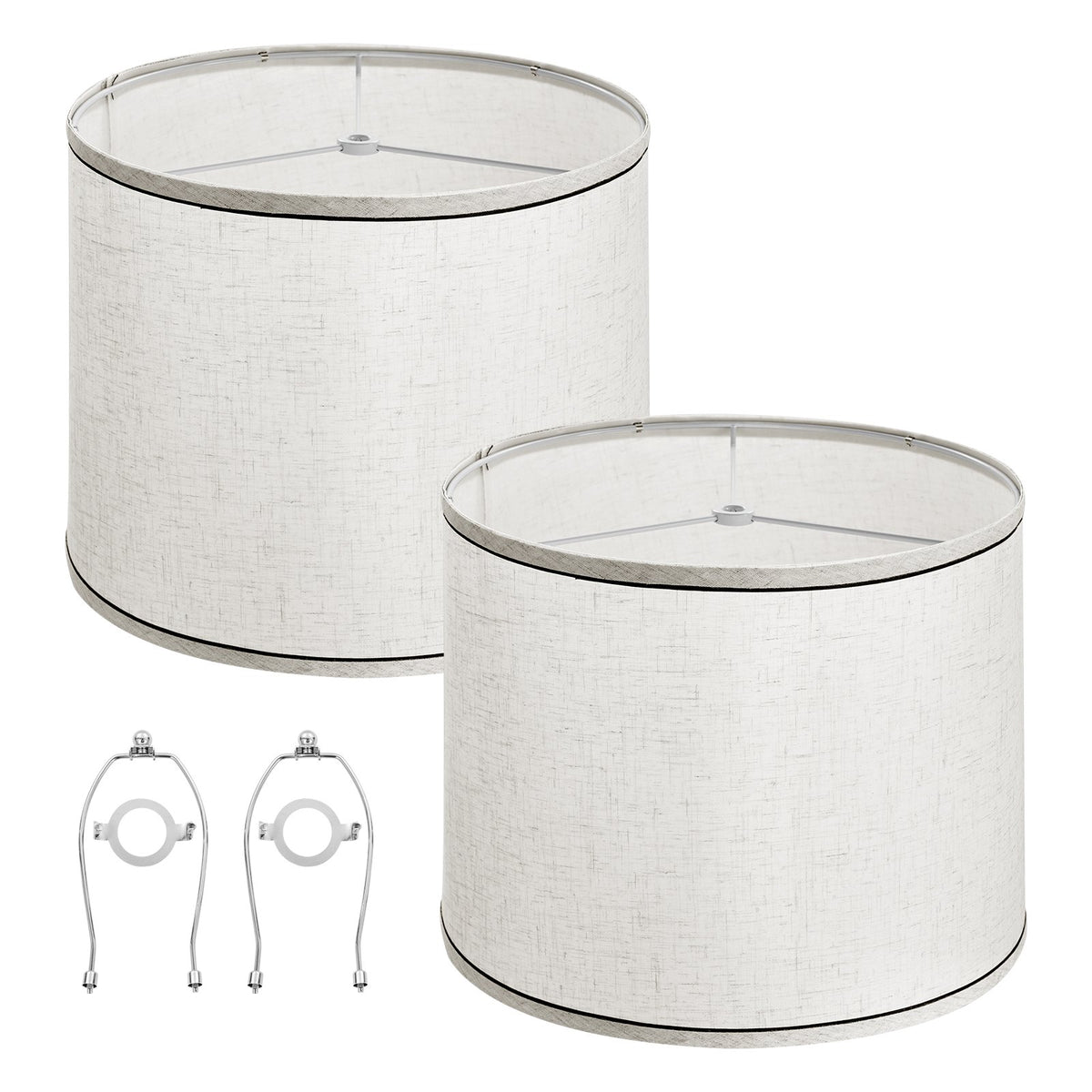 VEVOR Lamp Shade 2 Set, 29 cm Top x 32 cm Bottom x 24.5 cm High (Spider Fitter), Medium Lampshade with Harp, Replacement Lamp Shade for Table &amp; Floor Lamps Pendant Lights, Light Linen with Black Edge