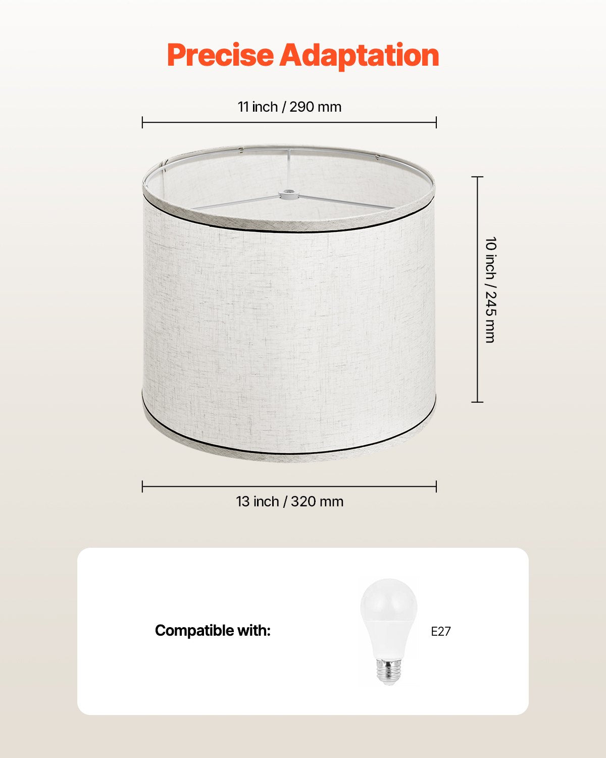 VEVOR Lamp Shade 2 Set, 29 cm Top x 32 cm Bottom x 24.5 cm High (Spider Fitter), Medium Lampshade with Harp, Replacement Lamp Shade for Table & Floor Lamps Pendant Lights, Light Linen with Black Edge