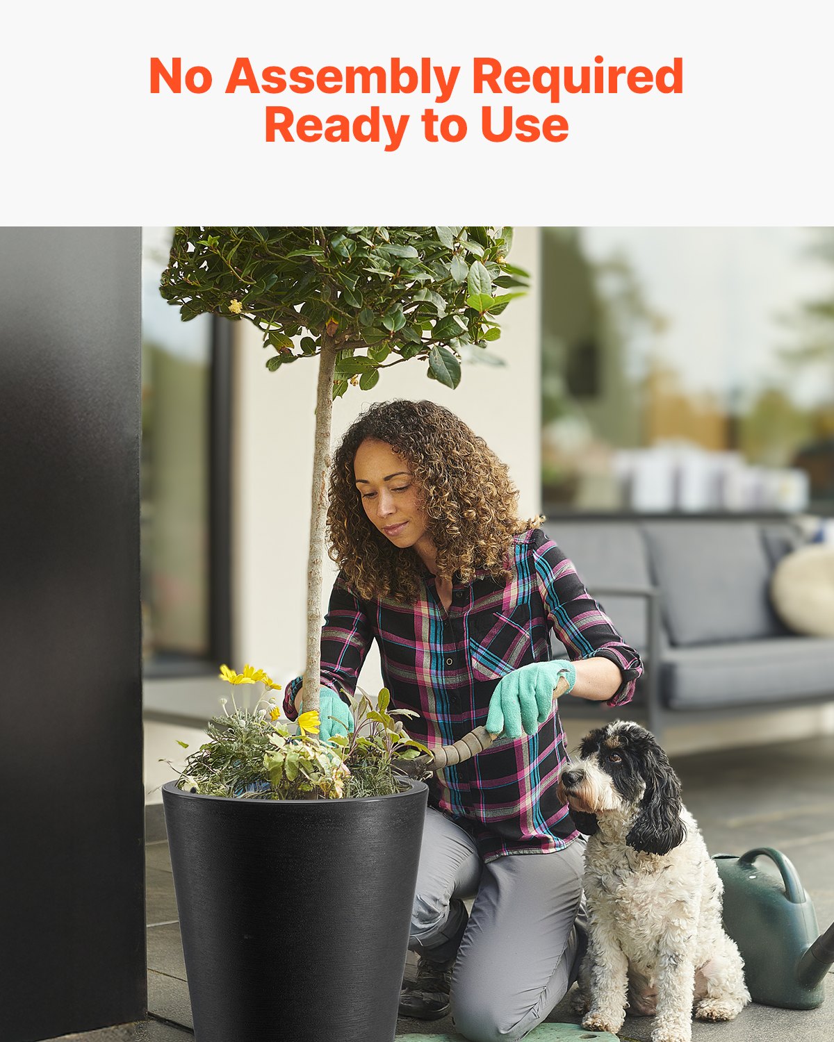 VEVOR Tall Planter, Set of 2 Tall Round Tapered Planters, 59 cm Large Modern Gardening and Flower Plastic Pots, Decorative Tall Black Planter with Drainage Hole, for Porch, Patio, Indoor & Outdoor