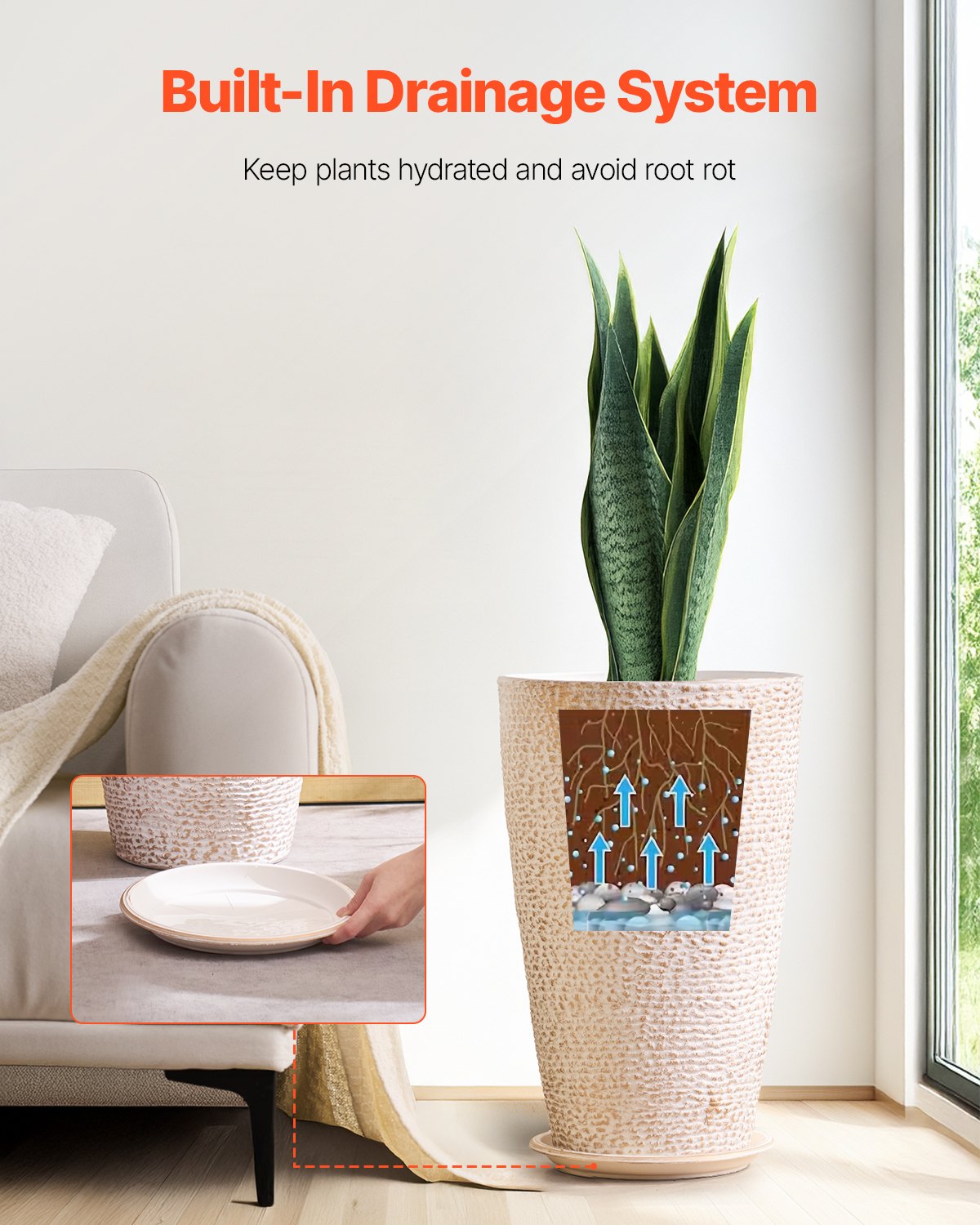 VEVOR Tall Planter Set of 2 Round Tapered Plant Pots 53 cm for Outdoor Indoor