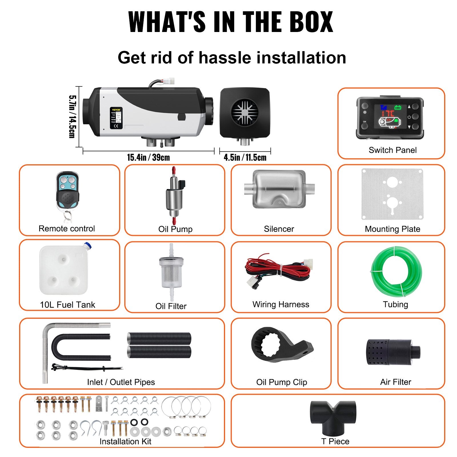 VEVOR 5KW Diesel Air Heater 10L Tank Diesel Heater 12V Diesel Parking Heater Muffler with LCD Thermostat and Remote Control for RV Bus Trailer Motor-home and Boats