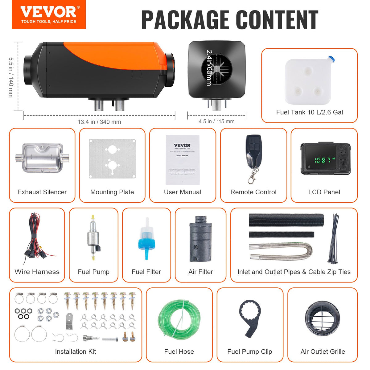 VEVOR Bluetooth App Control Diesel Air Heater, 12V 2KW Diesel Heater with Automatic Altitude Adjustment, Remote Control and LCD, Diesel Parking Heater for RV Trailer Camper Van Boat And Indoors