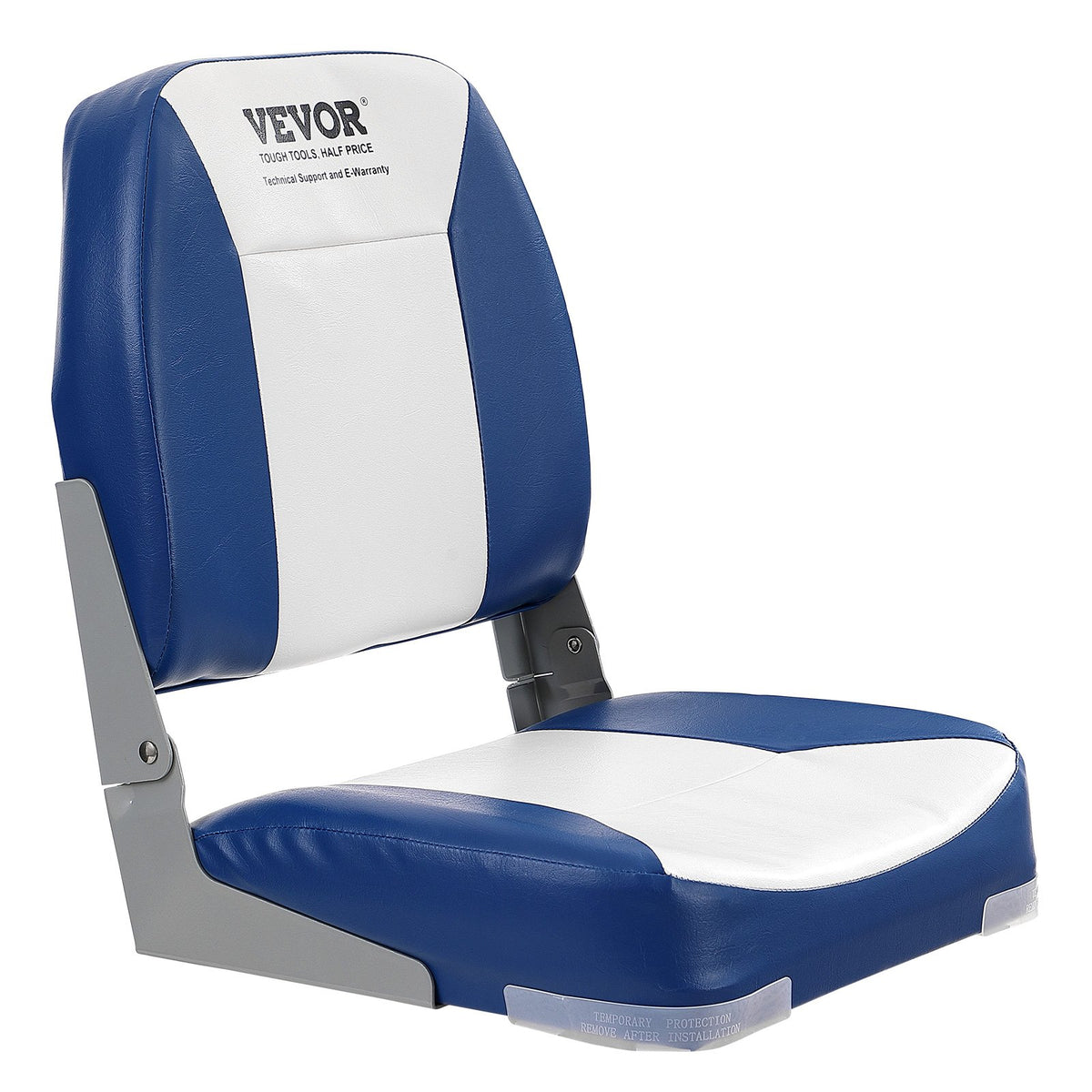 VEVOR Boat Seat, 480 mm Low Back Boat Seat, Folding Boat Chair with Thickened Sponge Padding and Hinge, Fold-Down Boat Captain Chair for Fishing Boat, Sightseeing Boat, Speedboat, Canoe, 1-Piece