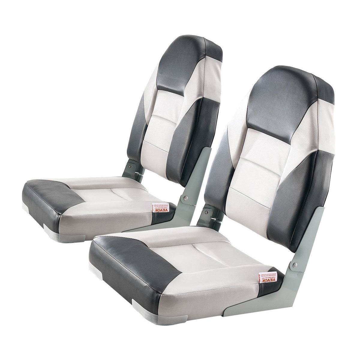 Boat Seat, High Backrest, Folding Fishing Boat Seat with Thickened Sponge Cushion &amp; Waterproof PVC Leather, Aluminum Alloy Hinges, Flip Up Boat Seat for Boats, Yachts, Ships, Black &amp; Grey