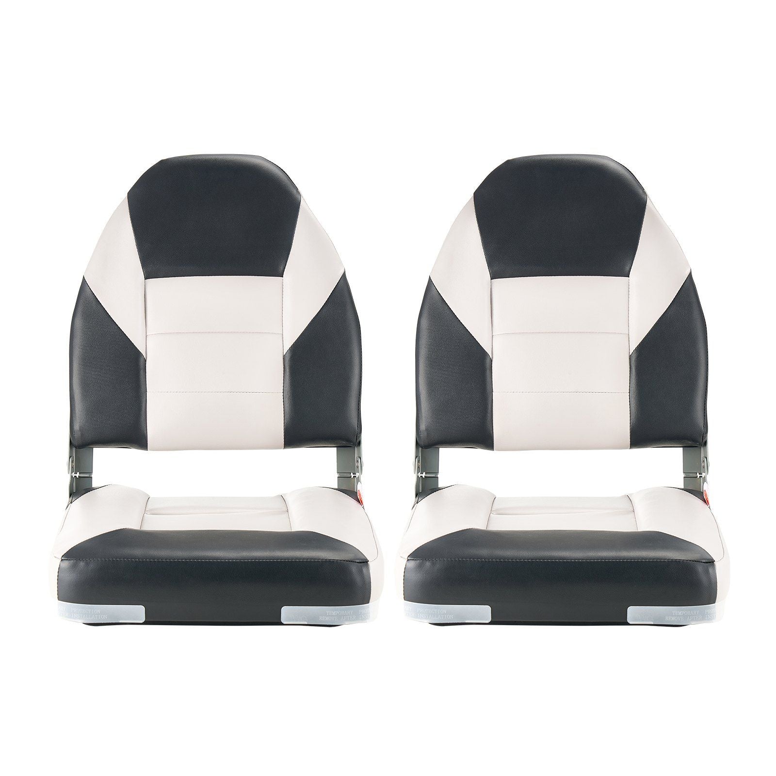 Boat Seat, High Backrest, Folding Fishing Boat Seat with Thickened Sponge Cushion & Waterproof PVC Leather, Aluminum Alloy Hinges, Flip Up Boat Seat for Boats, Yachts, Ships, Black & Grey