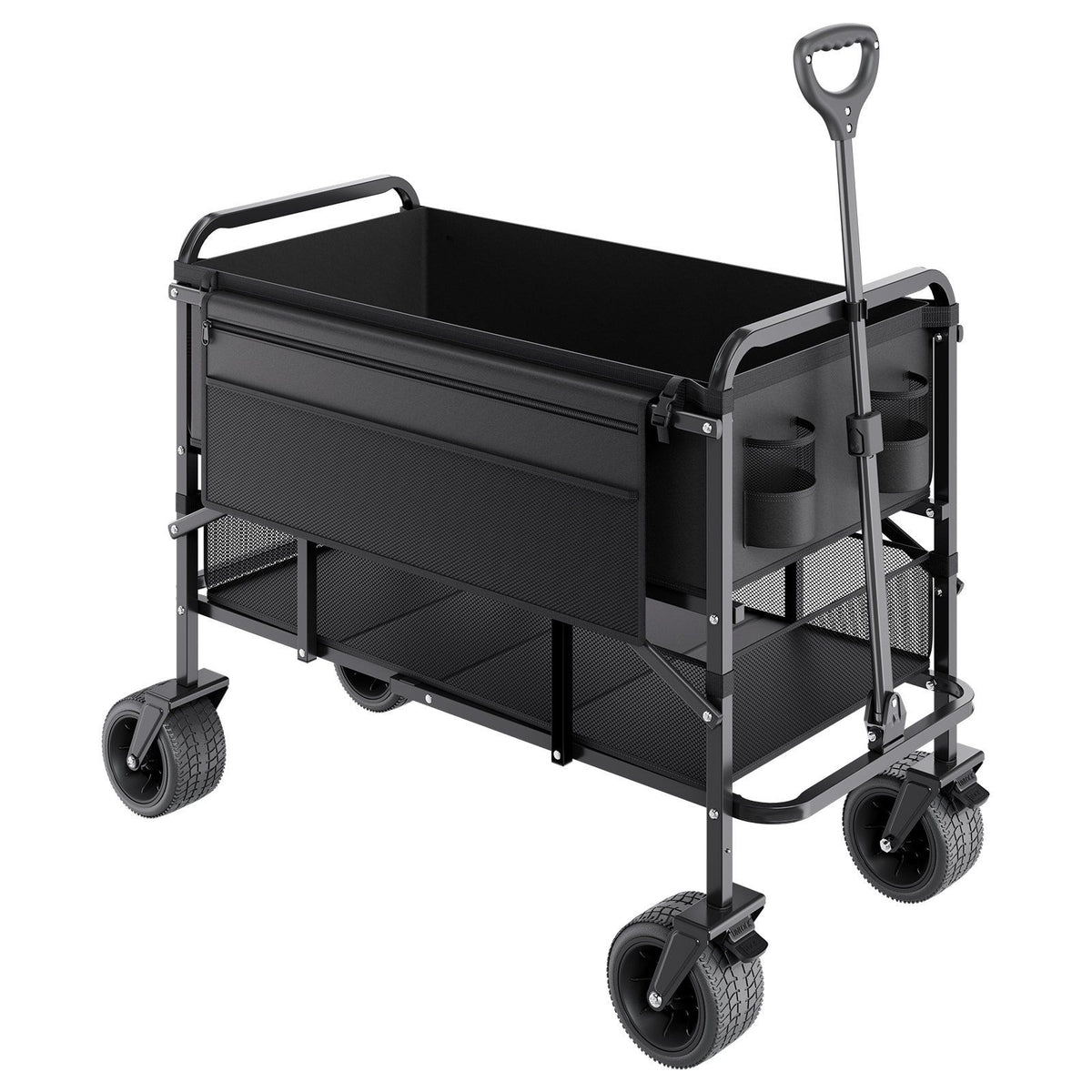 Double Decker Wagon Collapsible, 400L Heavy Duty Folding Wagon Cart, Extended Long Garden Cart with All-Terrain Wheels, Support Up to 450lbs, Outdoor Utility Wagon for Camping, Sports, Shopping