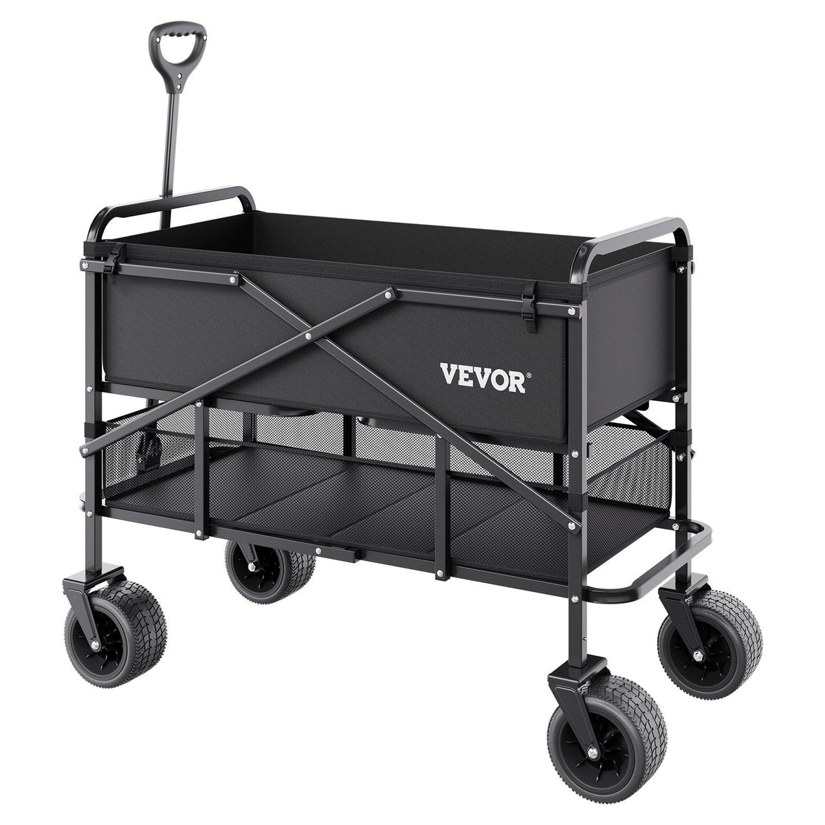 Double Decker Wagon Collapsible, 400L Heavy Duty Folding Wagon Cart, Extended Long Garden Cart with All-Terrain Wheels, Support Up to 450lbs, Outdoor Utility Wagon for Camping, Sports, Shopping