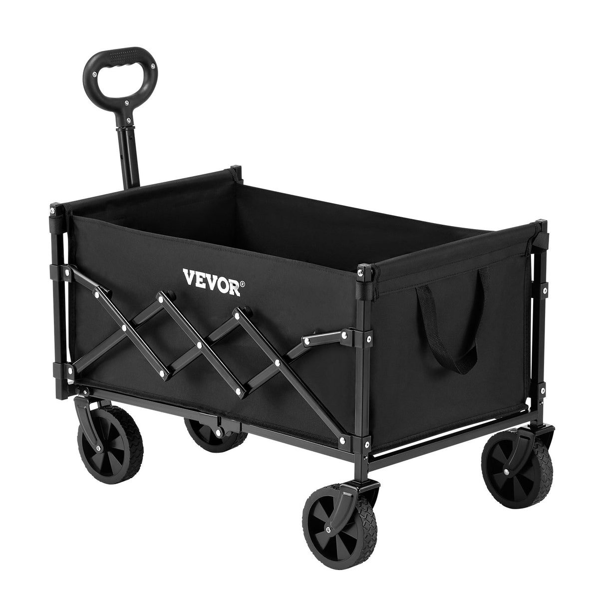 VEVOR Collapsible Wagon Carts, 120L &amp; 225LBS Folding Wagons with All-Terrain Wheels, Heavy Duty Outdoor Utility Cart with Adjustable Handle, Portable Camping Cart for Beach Grocery Garden Black