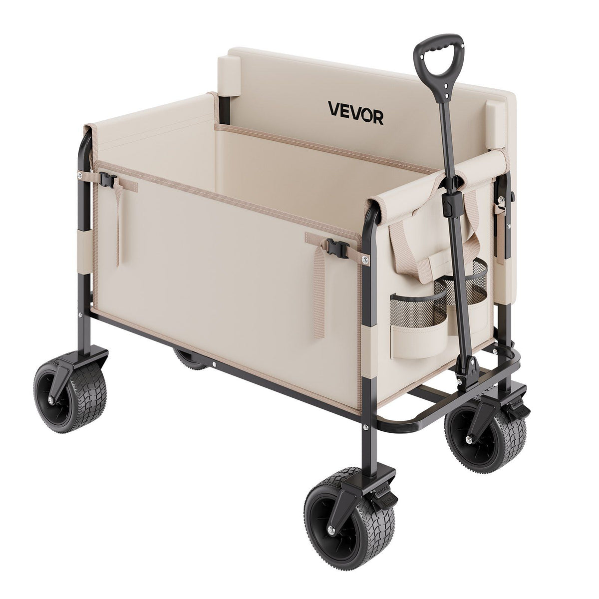 Collapsible Folding Wagon, 550lb Load &amp; 220L, 2 in 1 Foldable Wagon Cart Converts to Bench, Utility Wagon with Adjustable Handle, Outdoor Cart for Groceries Shopping, Camping, Gardening