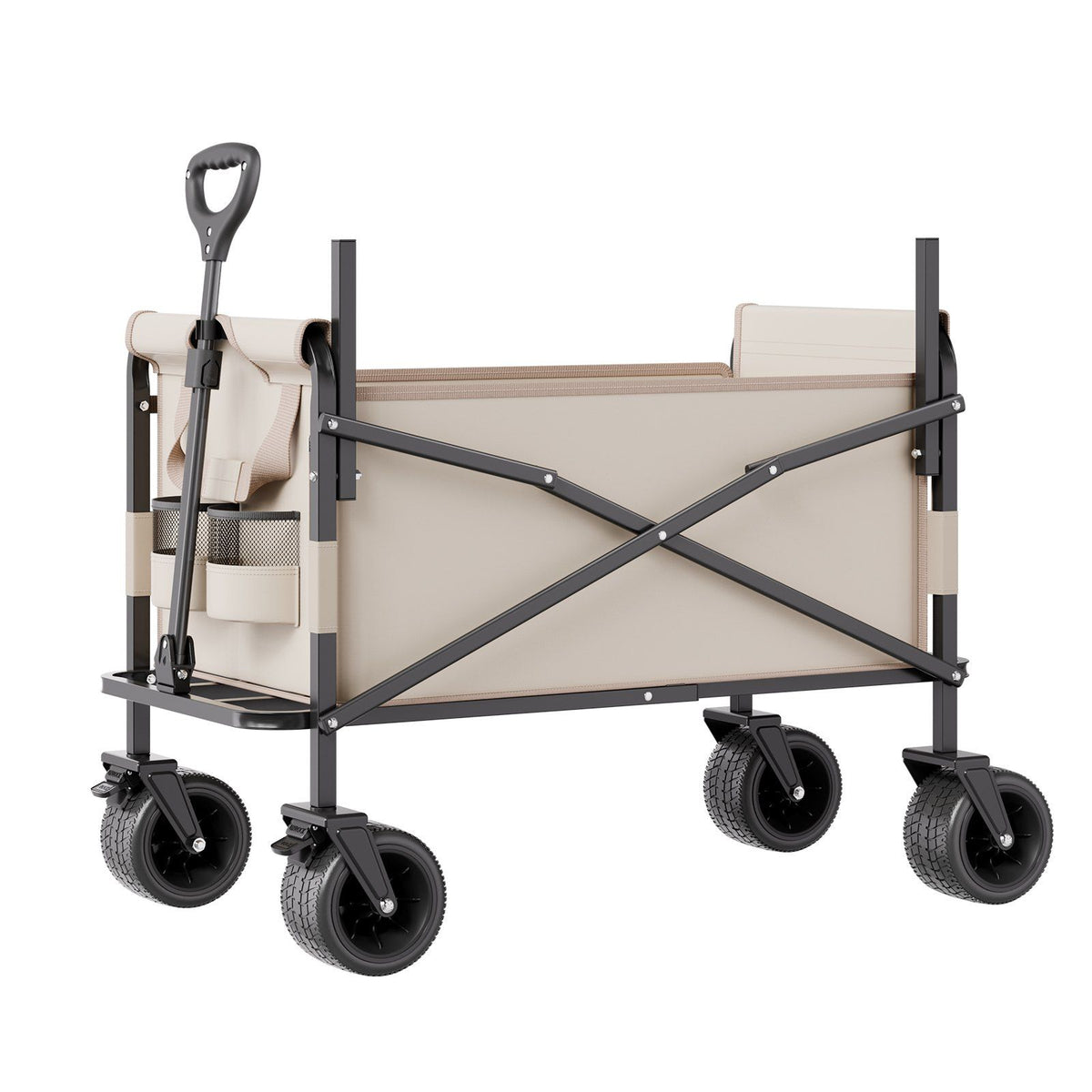 Collapsible Folding Wagon, 550lb Load & 220L, 2 in 1 Foldable Wagon Cart Converts to Bench, Utility Wagon with Adjustable Handle, Outdoor Cart for Groceries Shopping, Camping, Gardening