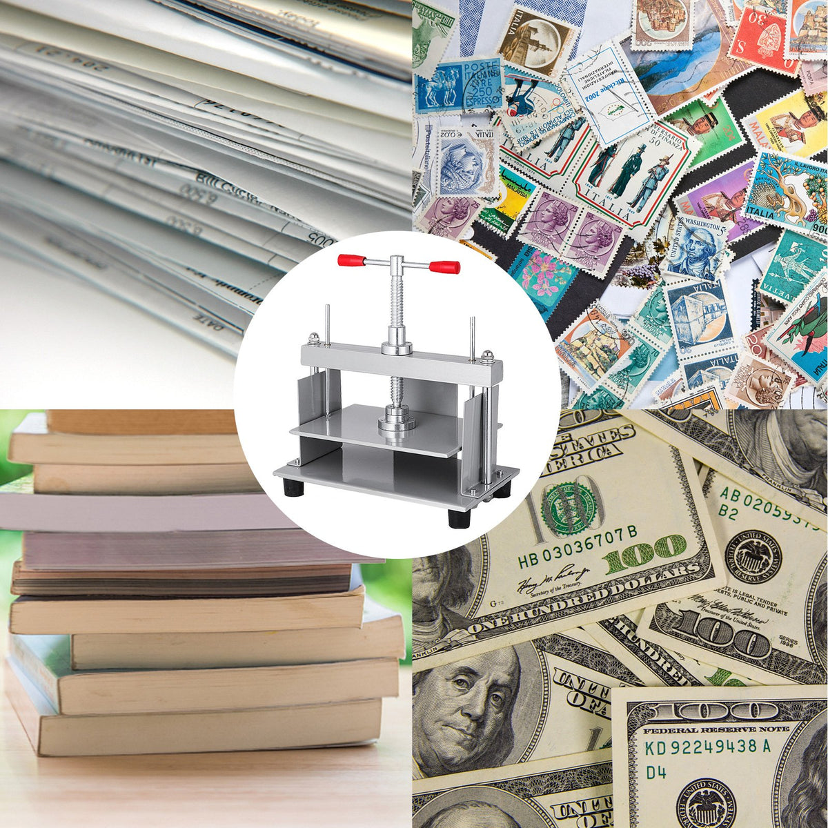 VEVOR Manual Paper Press Machine, 12x8.6 inch for A4 Sized Papers Flatting Machine, 10cm Thickness Steel Frame Manual Flat Paper Press Machine, Papermaking Book Press