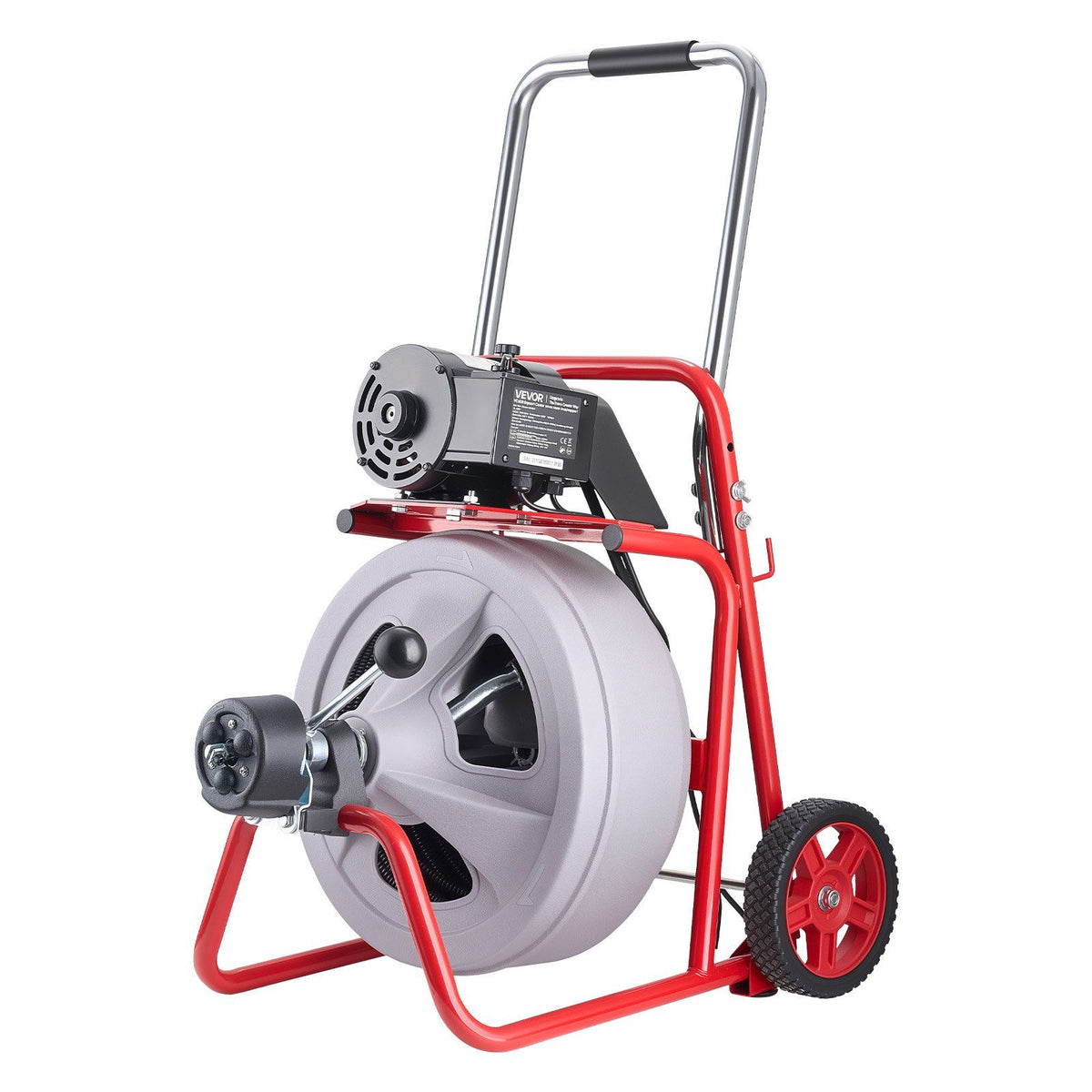 Drain Cleaner Machine 22m x 13mm, Auto Feed Sewer Snake Drain Auger on Wheels, Portable Drain Cleaning Machine with 8 Cutters &amp; Air-Activated Foot Switch for 50mm to 150mm Pipes
