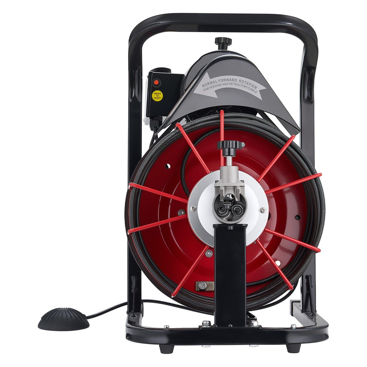 Drain Cleaner Machine 15m x 8mm, Auto Feed Sewer Snake Auger with 4 Cutters & Air-activated Foot Switch for 50mm to 100mm Pipes