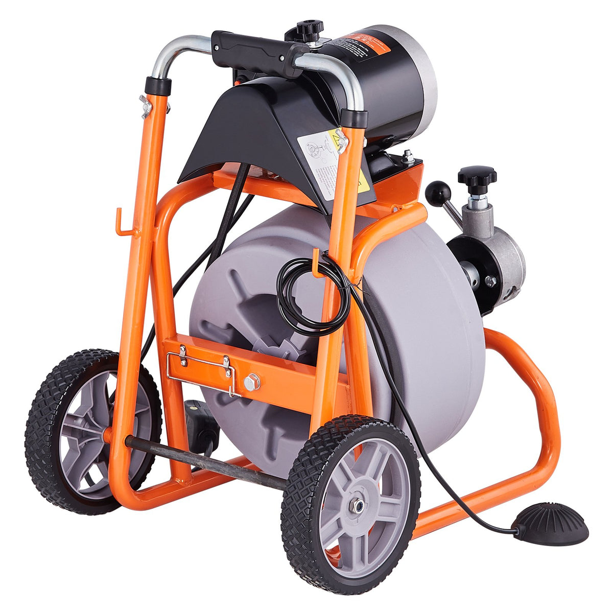 VEVOR Drain Cleaner Machine 100FT x 3/8 Inch, Auto Feed Sewer Snake Drain Auger on Wheels, Portable Drain Cleaning Machine with 8 Cutters &amp; Air-activated Foot Switch for 2&quot; to 4&quot; Pipes