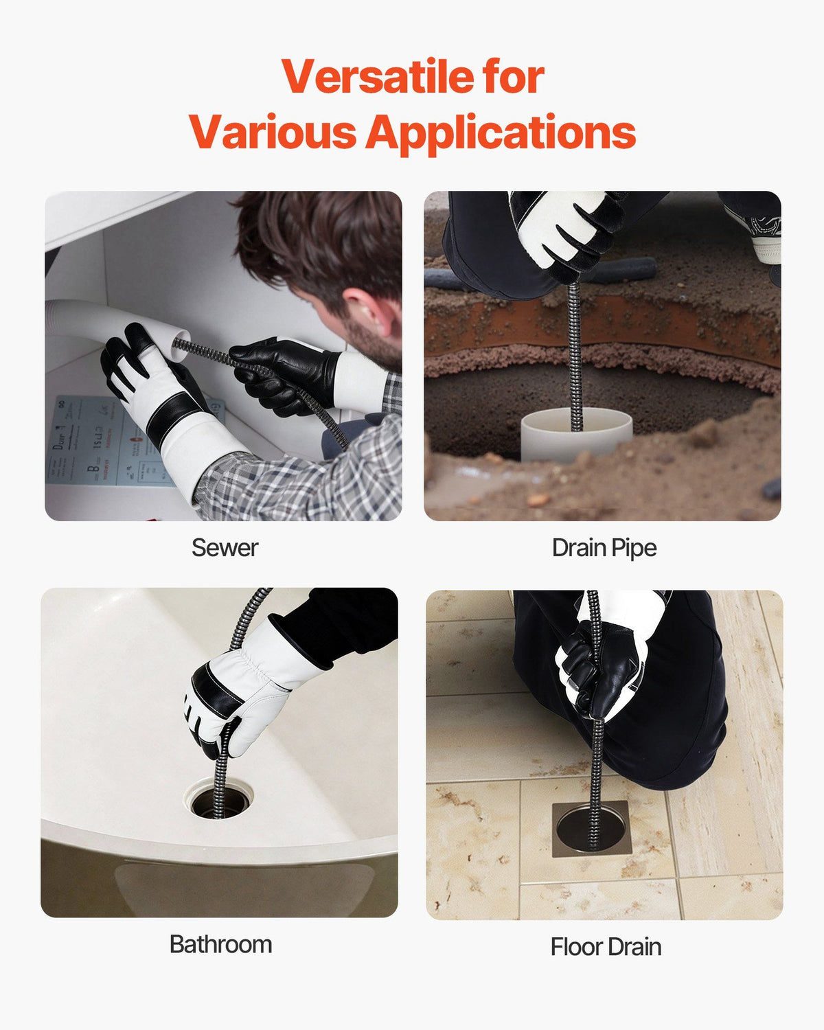 Drain Cleaner Machine 22m x 13mm, Auto Feed Sewer Snake Auger on Wheels, Portable Drain Cleaning Machine with 4 Cutters & Air-activated Foot Switch for 50mm to 150mm Pipes