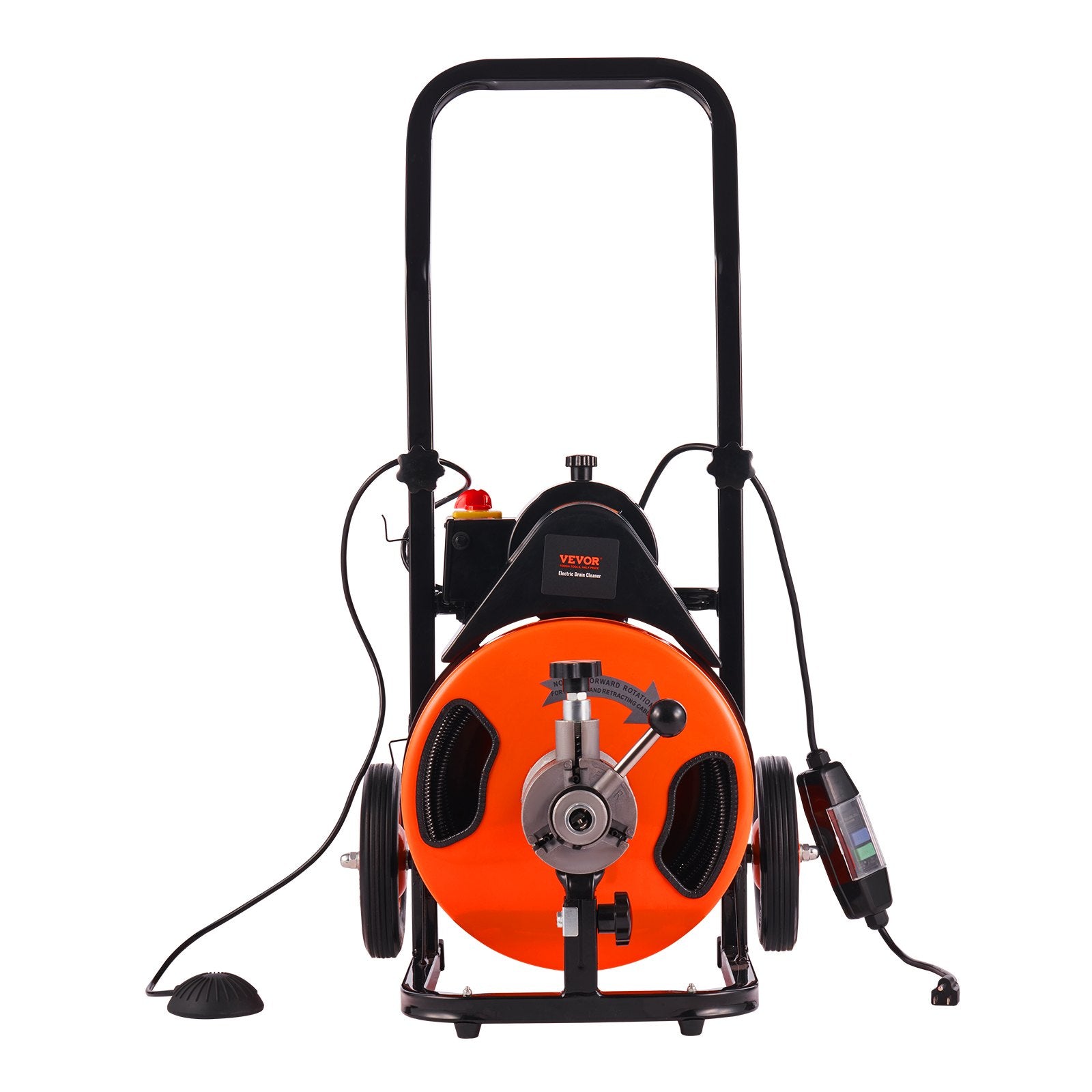 VEVOR Drain Cleaning Machine 50 FT x 1/2 Inch, Sewer Snake Machine Auto Feed, Drain Auger Cleaner with 4 Cutter & Air-Activated Foot Switch for 1" to 4" Pipes