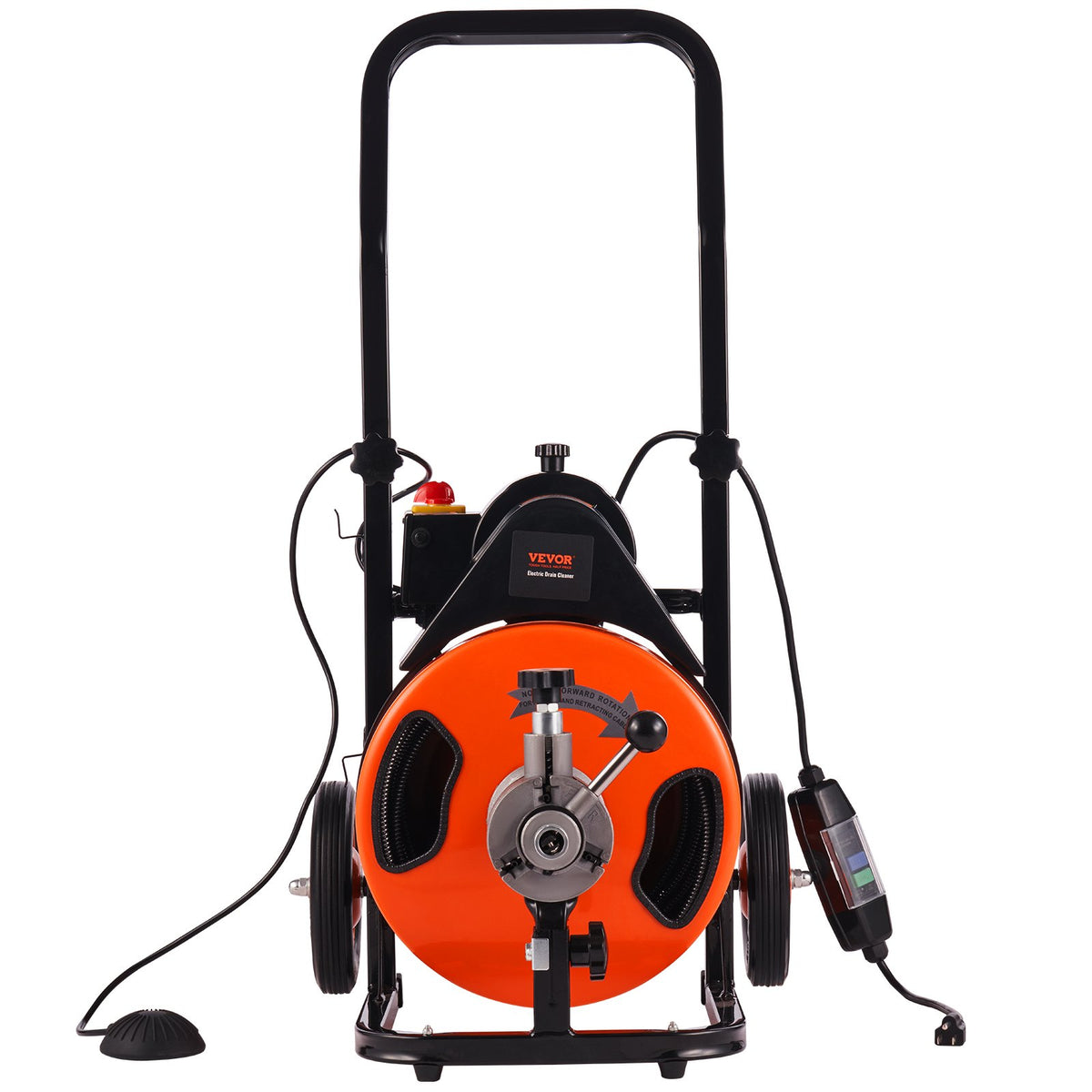 VEVOR Drain Cleaning Machine 50 FT x 1/2 Inch, Sewer Snake Machine Auto Feed, Drain Auger Cleaner with 4 Cutter & Air-Activated Foot Switch for 1" to 4" Pipes