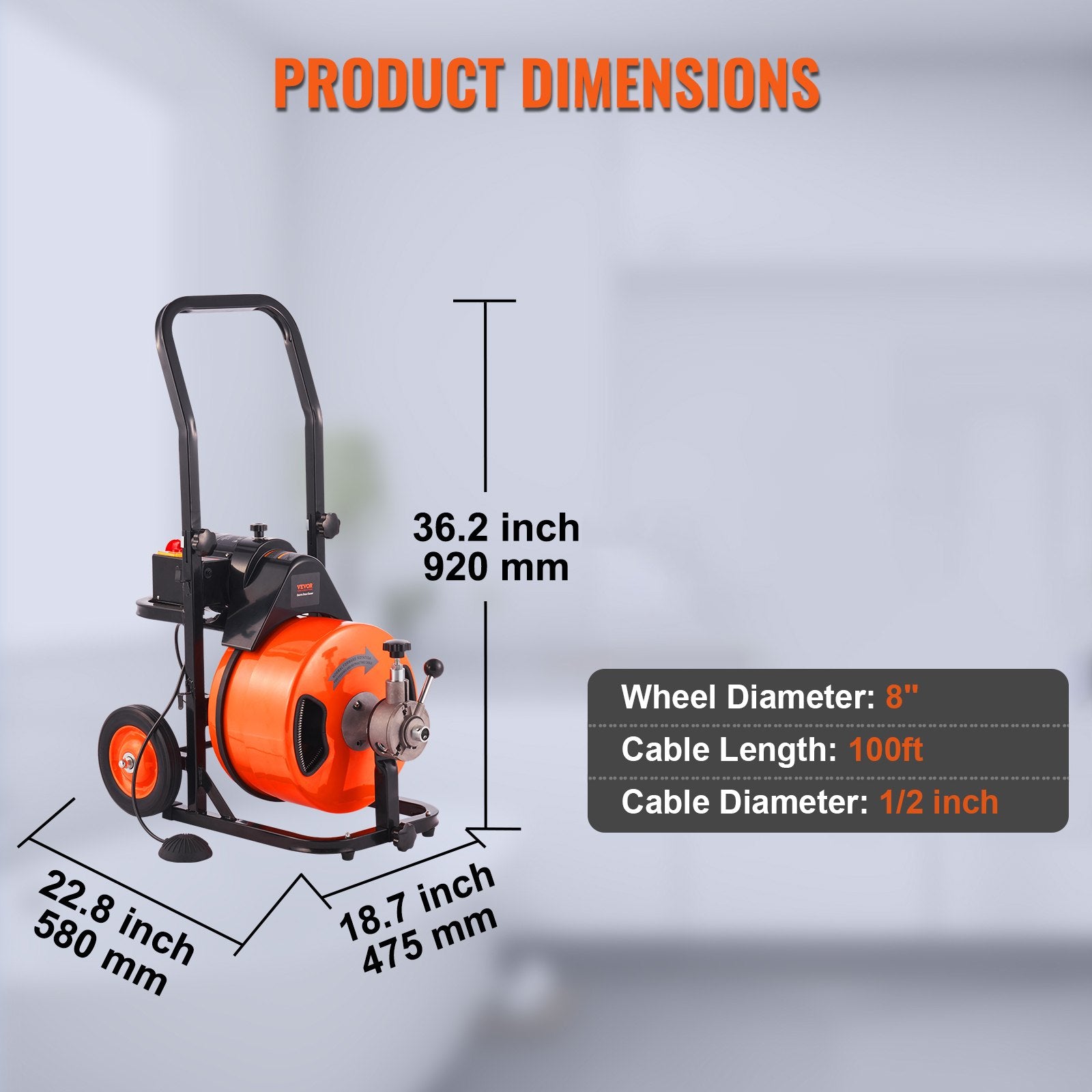 VEVOR 100FT x 1/2Inch Drain Cleaner Machine Sewer Auger Auto Feed with 4 Cutter & Air-Activated Foot Switch for 2" to 4" Pipes