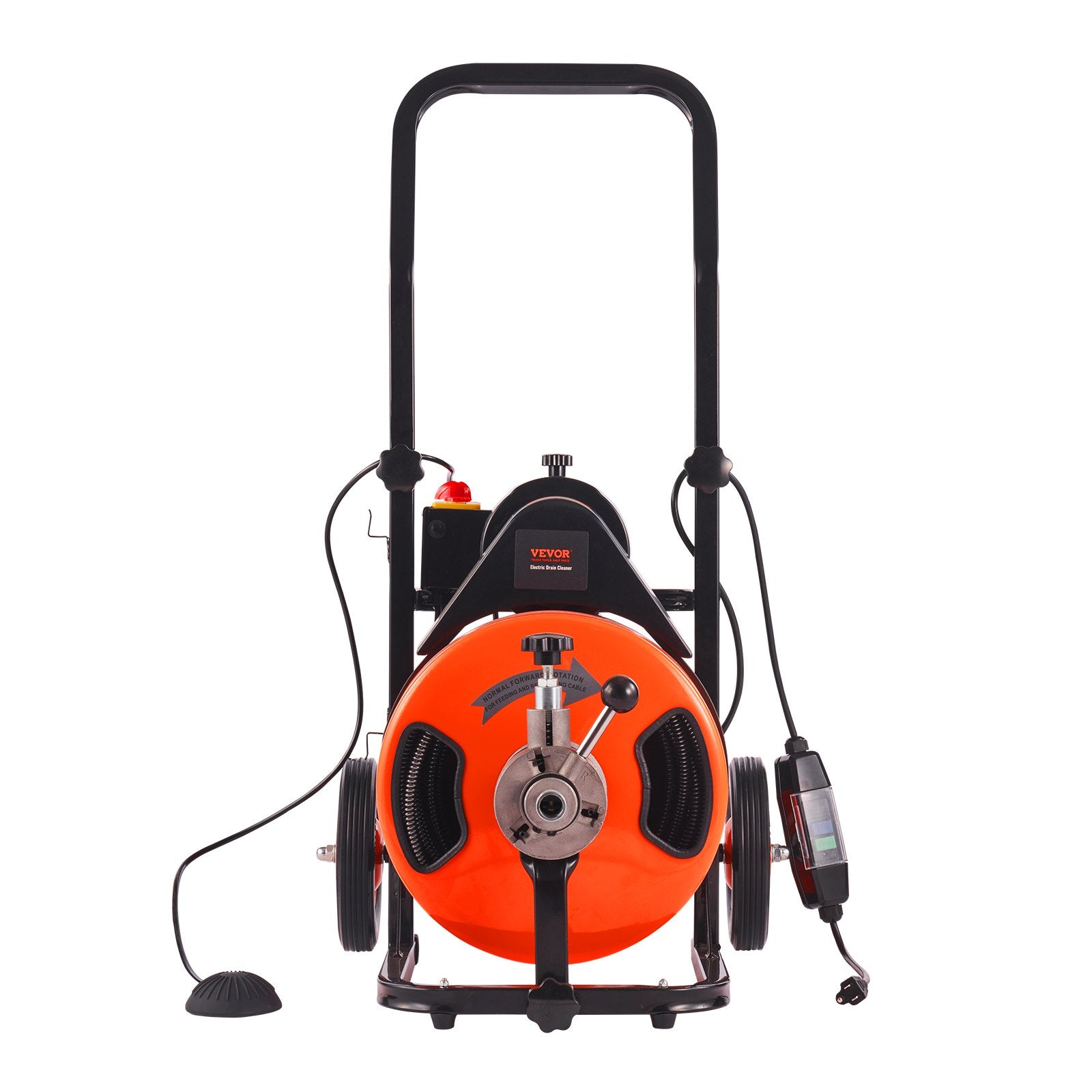 VEVOR 100FT x 1/2Inch Drain Cleaner Machine Sewer Auger Auto Feed with 4 Cutter & Air-Activated Foot Switch for 2" to 4" Pipes