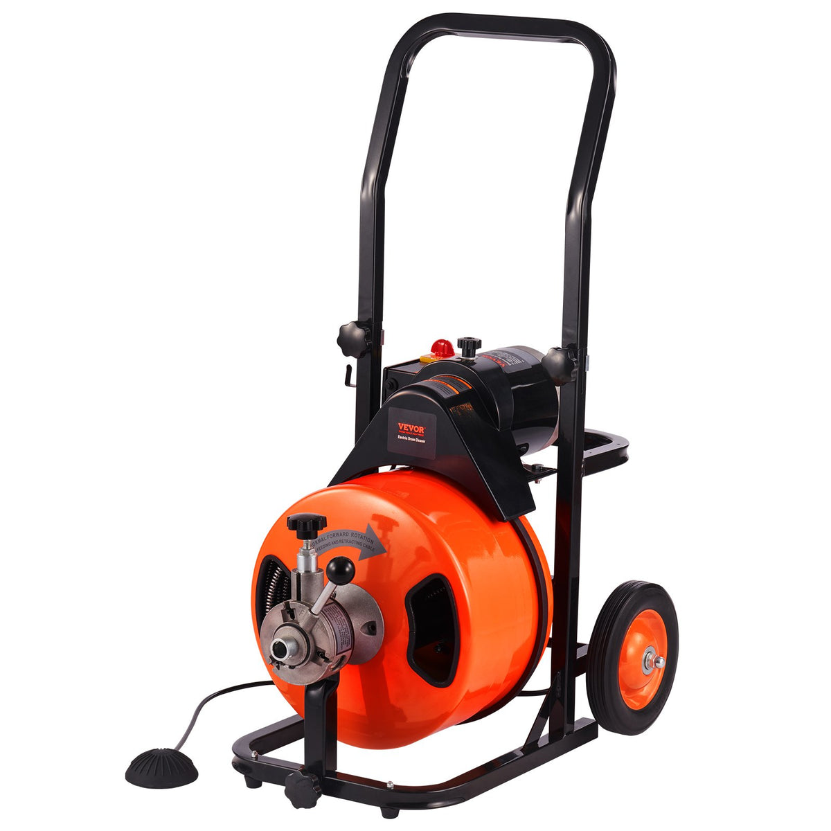 VEVOR 100FT x 1/2Inch Drain Cleaner Machine Sewer Auger Auto Feed with 4 Cutter & Air-Activated Foot Switch for 2" to 4" Pipes