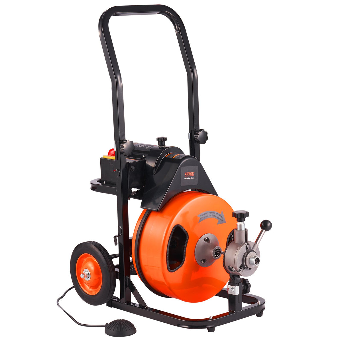 VEVOR Drain Cleaner Machine 75FT x 3/8Inch, Auto Feed Sewer Snake Auger with 4 Cutter &amp; Air-activated Foot Switch for 2" to 4" Pipes