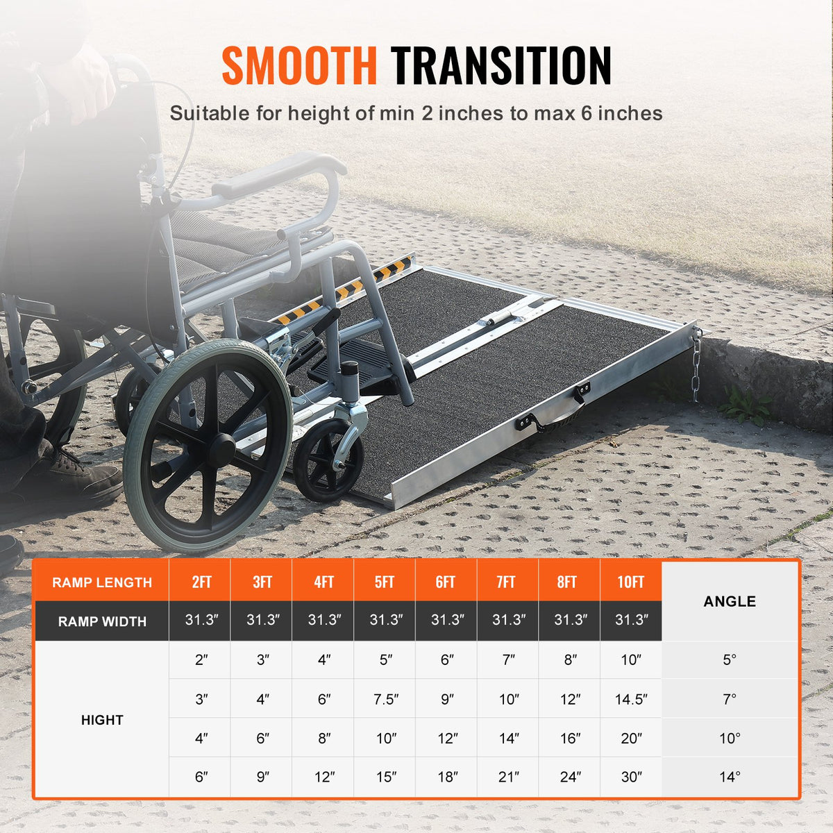 VEVOR Portable Wheelchair Ramp 2FT, Non-Slip Aluminum Folding Handicap Ramp, Door Threshold Ramps for Wheelchair for Home,Wheel Chair Ramp Steps, Cars, Scooter, Cart, Curbs, Stairs