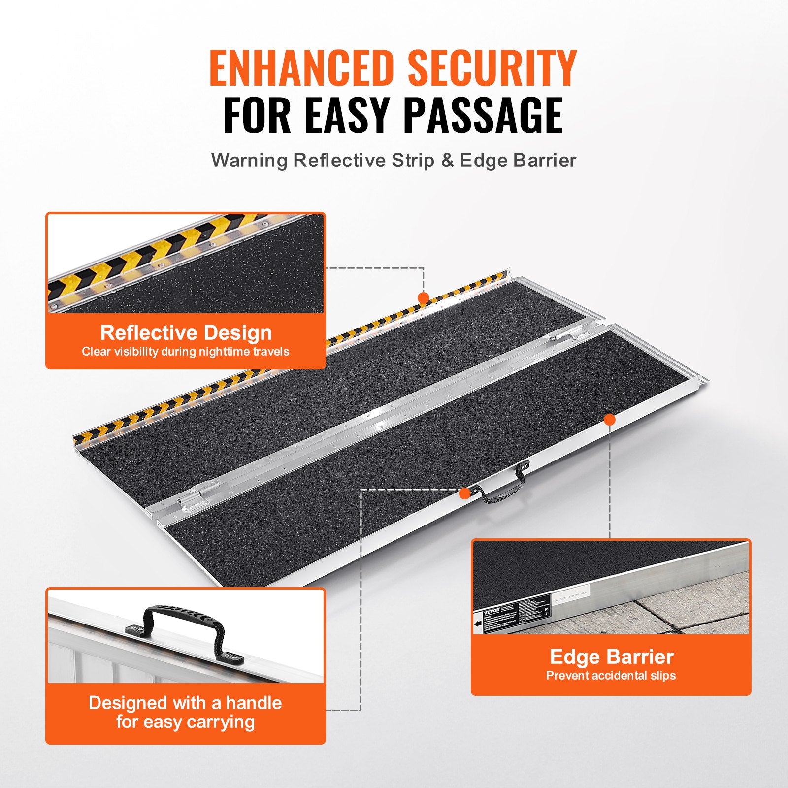 VEVOR Portable Wheelchair Ramp, 183 cm 363 kg Capacity, Non-Slip Aluminum Folding Threshold Ramp, Foldable Mobility Scooter Ramp Wheel Chair Ramp, Handicap Ramp for Home Steps, Stairs, Doorways, Curbs