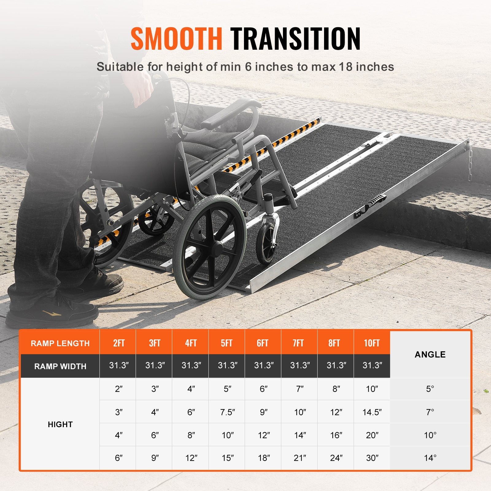 VEVOR Portable Wheelchair Ramp, 183 cm 363 kg Capacity, Non-Slip Aluminum Folding Threshold Ramp, Foldable Mobility Scooter Ramp Wheel Chair Ramp, Handicap Ramp for Home Steps, Stairs, Doorways, Curbs