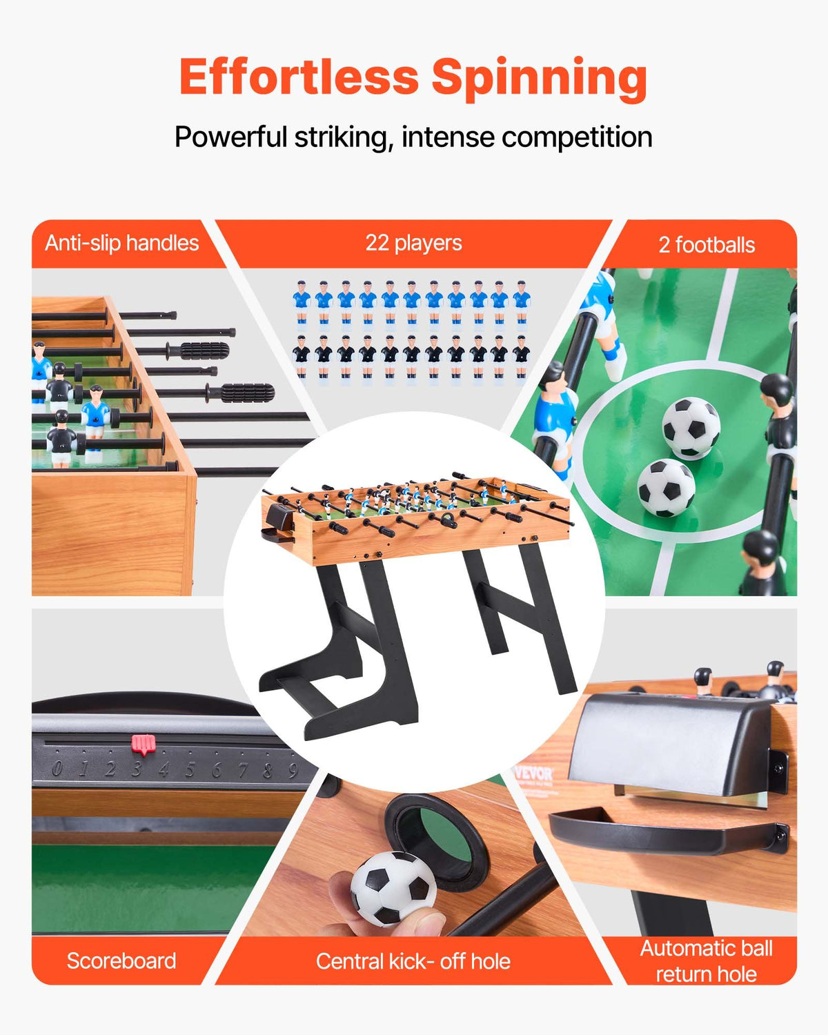 VEVOR Folding Foosball Table, 106 cm Standard Size Table, Indoor Full Size Foosball Tables for Home, Family, and Game Room, Durable Soccer Set, Includes 2 Balls