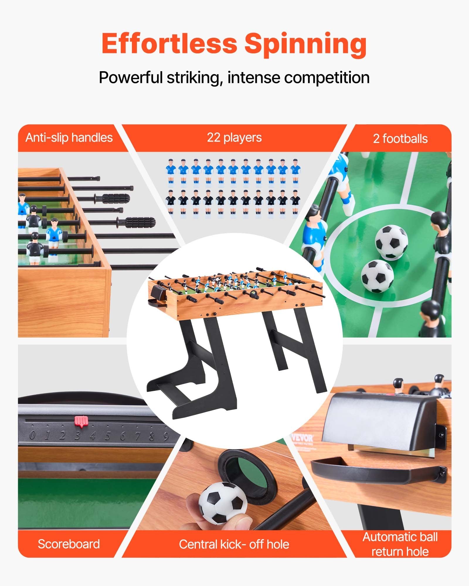 VEVOR Folding Foosball Table, 106 cm Standard Size Table, Indoor Full Size Foosball Tables for Home, Family, and Game Room, Durable Soccer Set, Includes 2 Balls
