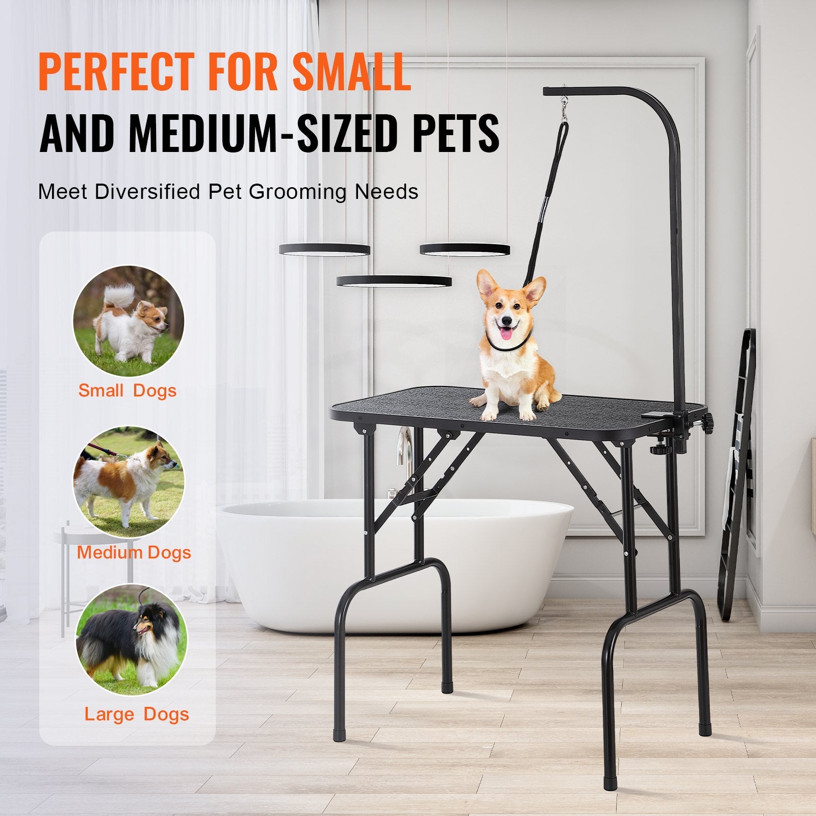 VEVOR Pet Grooming Table Arm with Clamp, 808 x 460 mm Dog Grooming Station, Foldable Pets Grooming Stand for Medium and Small Dogs, Free No Sit Haunch Holder with Grooming Loop, Bearing 99.8kg