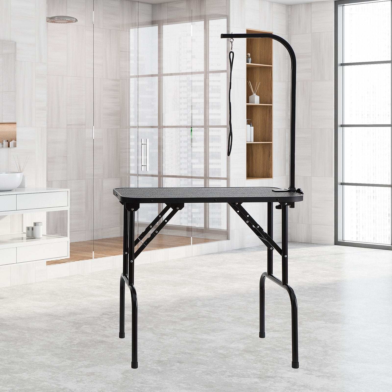 VEVOR Pet Grooming Table Arm with Clamp, 808 x 460 mm Dog Grooming Station, Foldable Pets Grooming Stand for Medium and Small Dogs, Free No Sit Haunch Holder with Grooming Loop, Bearing 99.8kg