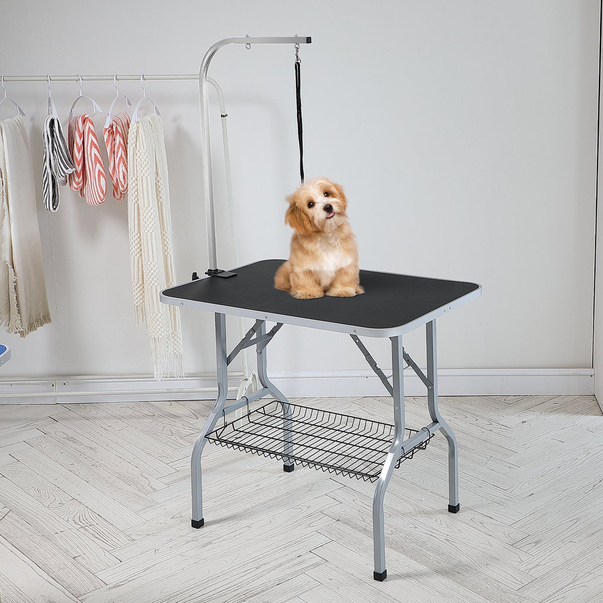 VEVOR Pet Grooming Table Arm with Clamp, 915 x 610mm Dog Grooming Station, Foldable Pets Grooming Stand for Medium and Small Dogs, Free No Sit Haunch Holder with Grooming Loop, Bearing 149.7kg