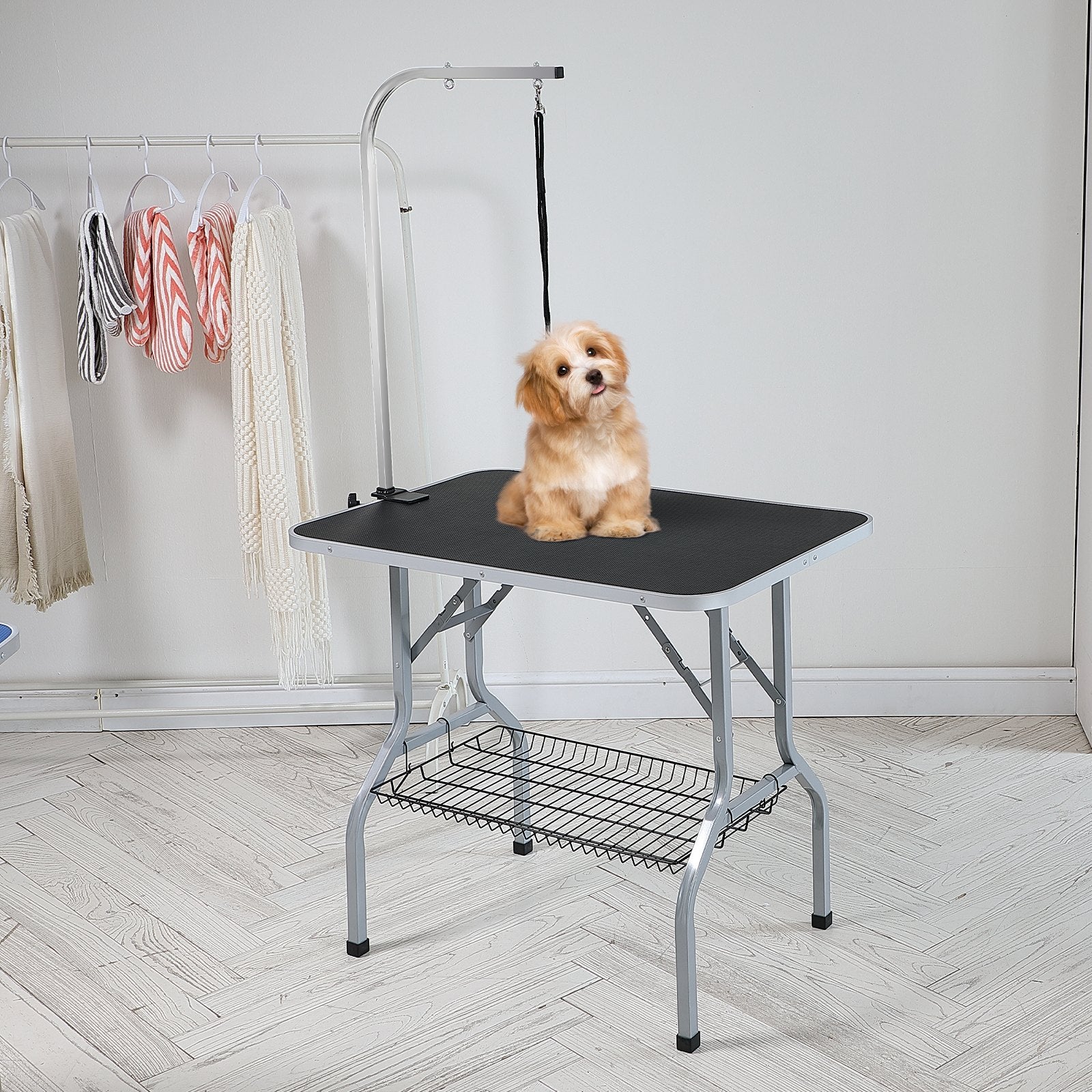 VEVOR Pet Grooming Table Arm with Clamp, 915 x 610mm Dog Grooming Station, Foldable Pets Grooming Stand for Medium and Small Dogs, Free No Sit Haunch Holder with Grooming Loop, Bearing 149.7kg