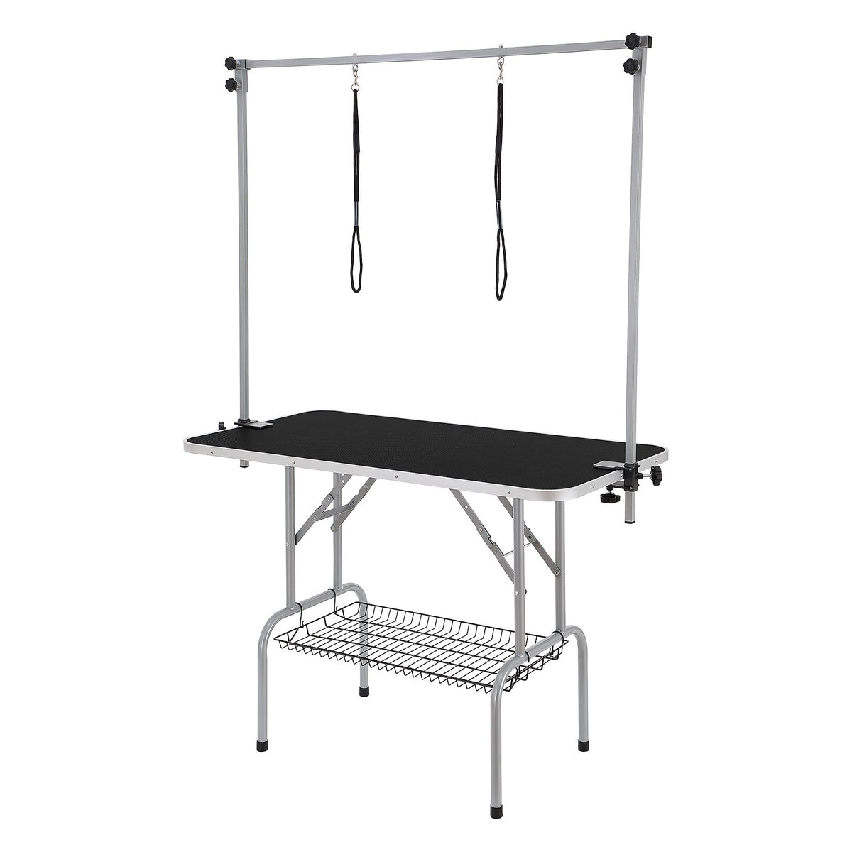 VEVOR Pet Grooming Table Two Arms with Clamp, 117cm Dog Grooming Station, Foldable Pets Grooming Stand for Medium and Small Dogs, Free Two No Sit Haunch Holder with Grooming Loop, Bearing 149.7kg