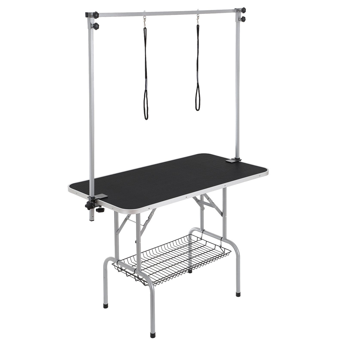 VEVOR Pet Grooming Table Two Arms with Clamp, 117cm Dog Grooming Station, Foldable Pets Grooming Stand for Medium and Small Dogs, Free Two No Sit Haunch Holder with Grooming Loop, Bearing 149.7kg