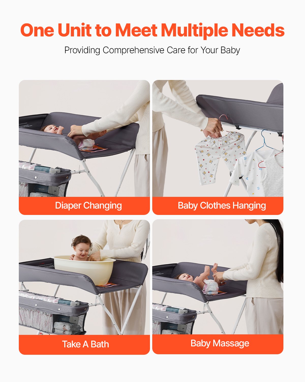 VEVOR Baby Changing Table, Foldable Diaper Change Station with Side Basket, Adjustable Height Portable Changing Table with Lockable Wheels, Multi-Functional Storage Organizer Nursery, Dark Gray