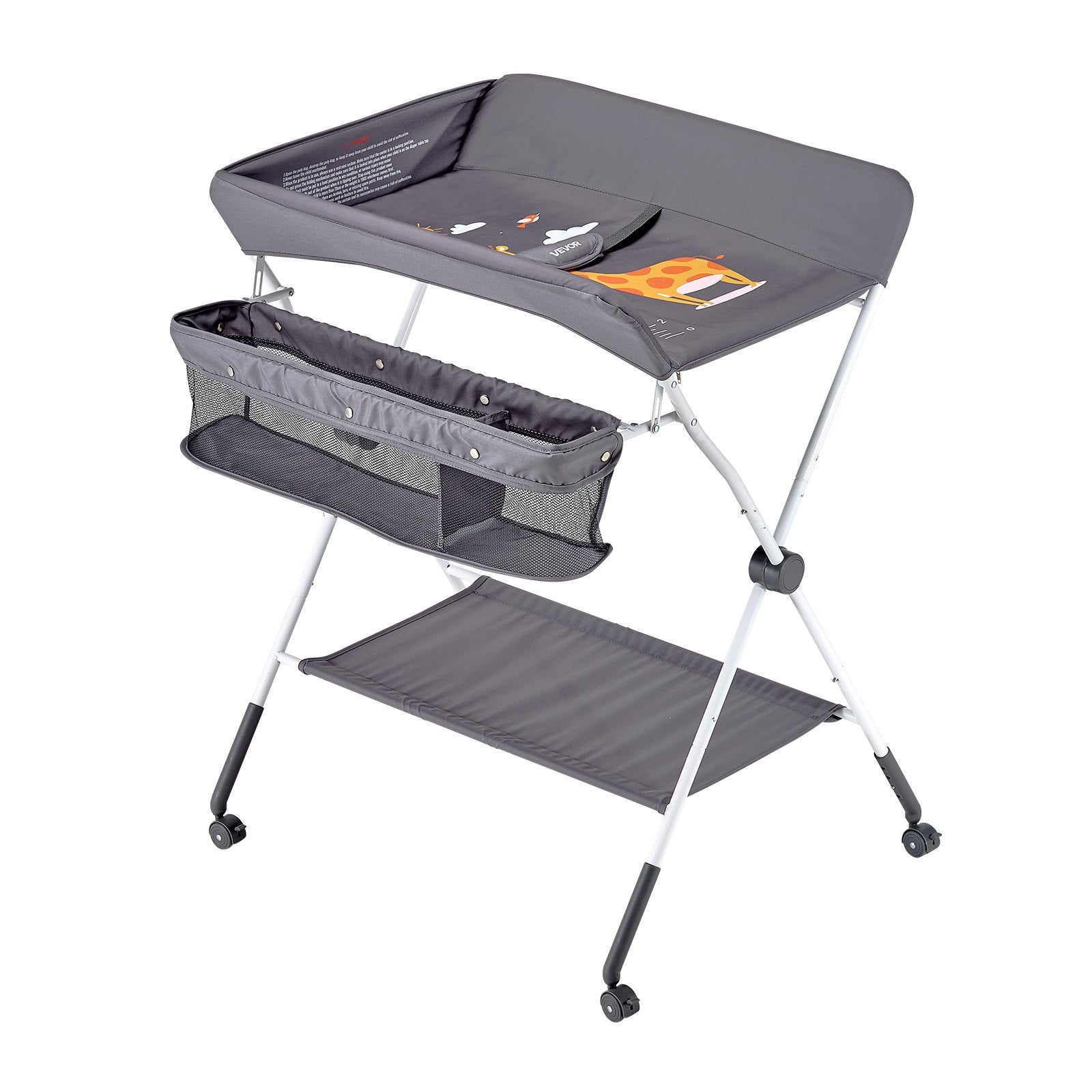 VEVOR Baby Changing Table, Foldable Diaper Change Station with Side Basket, Adjustable Height Portable Changing Table with Lockable Wheels, Multi-Functional Storage Organizer Nursery, Dark Gray