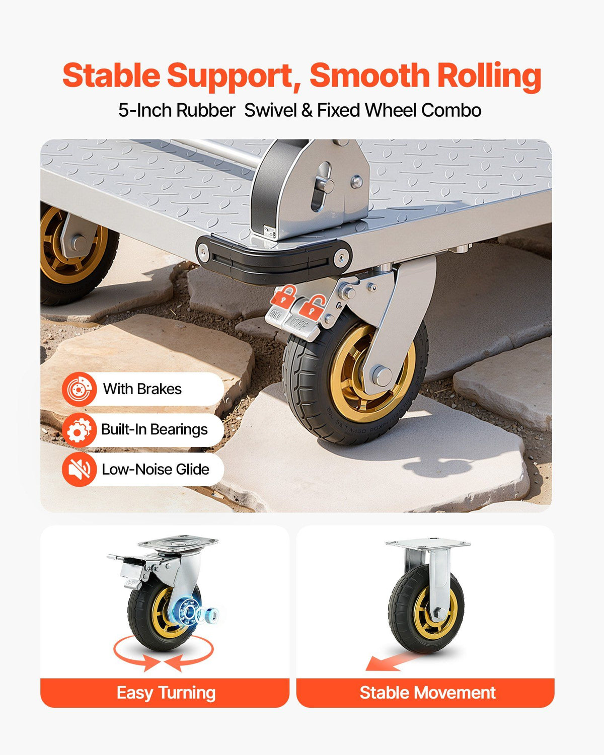 Platform Truck, 907.18 kg Capacity, Heavy Duty Steel Flatbed Cart with Swivel Wheels and Handle, Foldable Platform Hand Push Truck Dolly, for Groceries, Garage, Warehouse, 900 x 600 x 900 mm