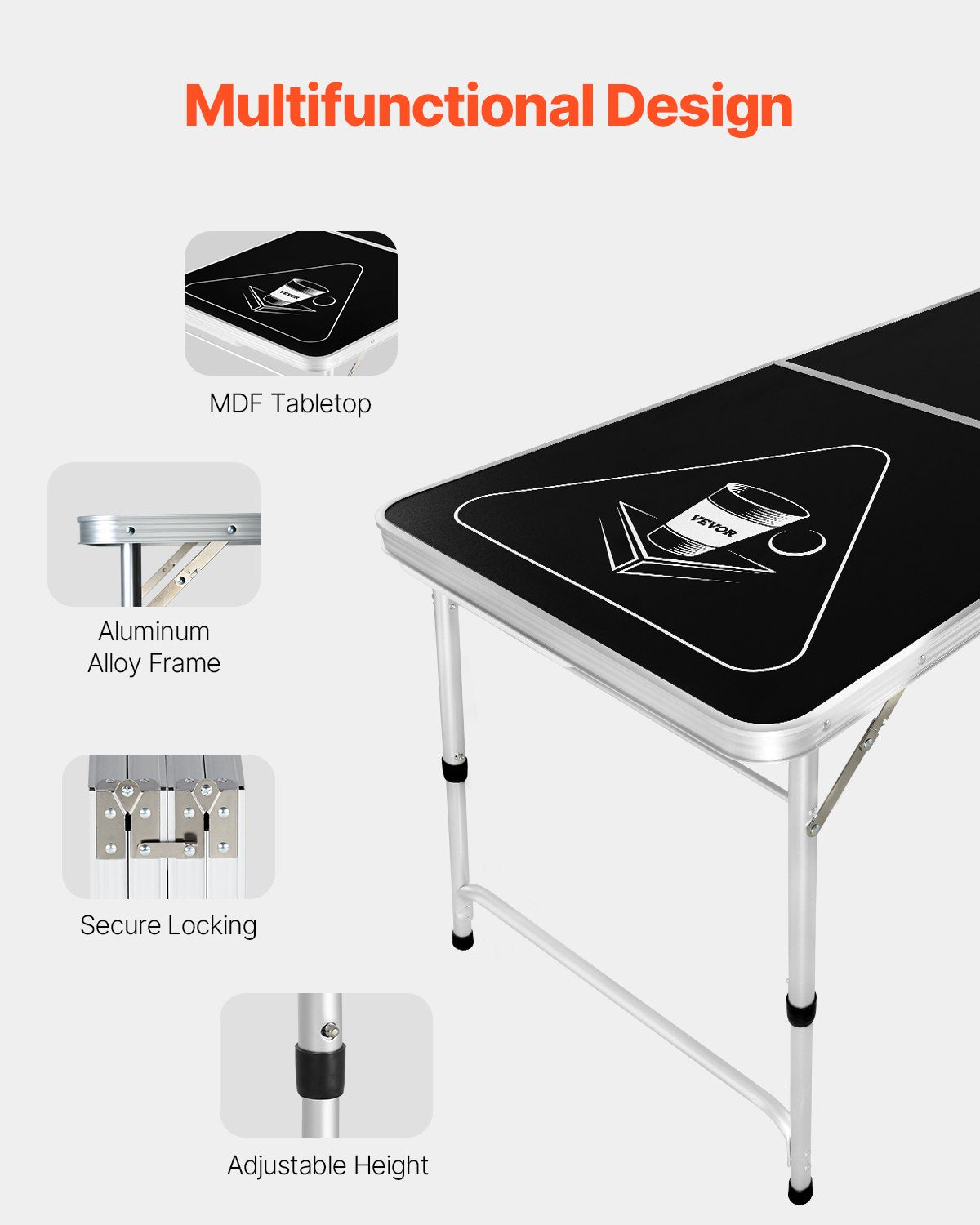 VEVOR 2.4 m Folding Beer Pong Tailgate Table Party Drinking Game Carrying Handle