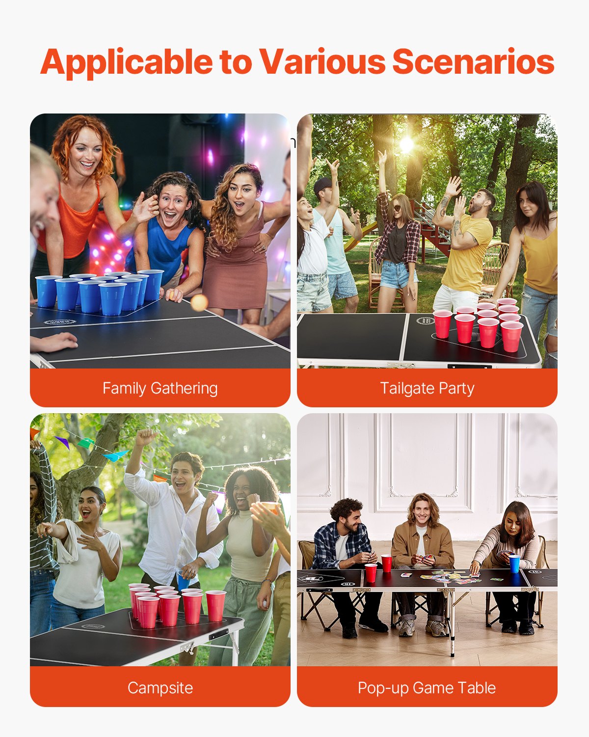 VEVOR 2.4 m Folding Beer Pong Tailgate Table Party Drinking Game Carrying Handle