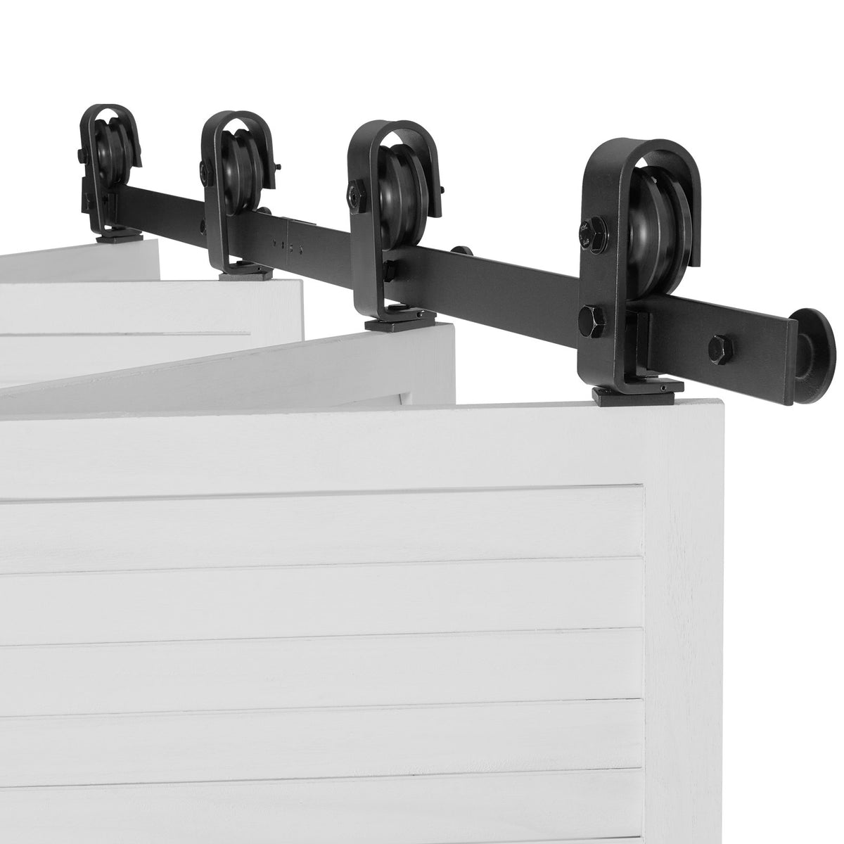 VEVOR Bi-Folding Sliding Barn Door Hardware Track Kit, 52" Top Mount Track Kit, Slide Smoothly & Quietly, Heavy Duty, Easy to Install, Suitable for Four 12" Closet Pantry Laundry Doors (Not Included)