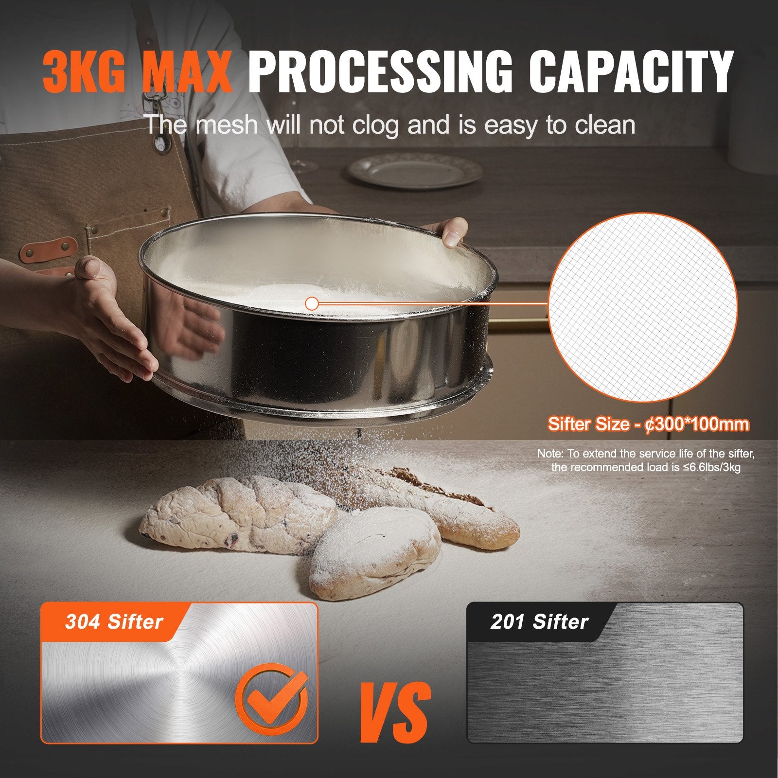 VEVOR Automatic Electric Vibrating Sieve, Stainless Steel Sifter Shaker Machine with 10+60 Mesh, 45W Automatic Powder Sifter Machine Countertop, Electric Sieve Shaker for Flour Powers, Mungbean, Rice
